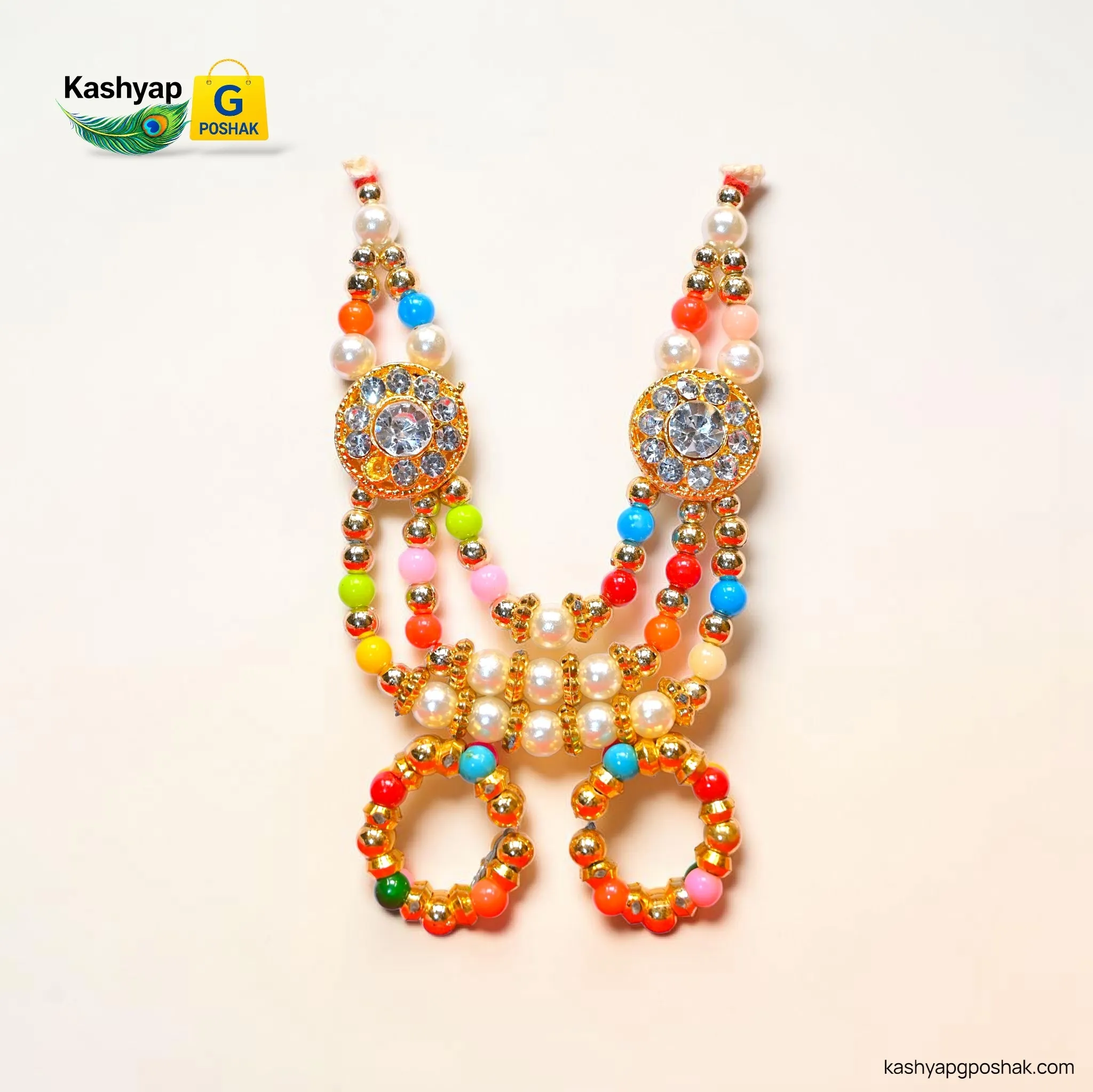 Laddu Gopal Haar with Kade Set for Size 1, 2, 3 | Pearl & Multicolor Beads Necklace with Bracelet for Krishna Ji, Radha Rani & Thakur Ji | Handmade Shringar Jewellery Accessories