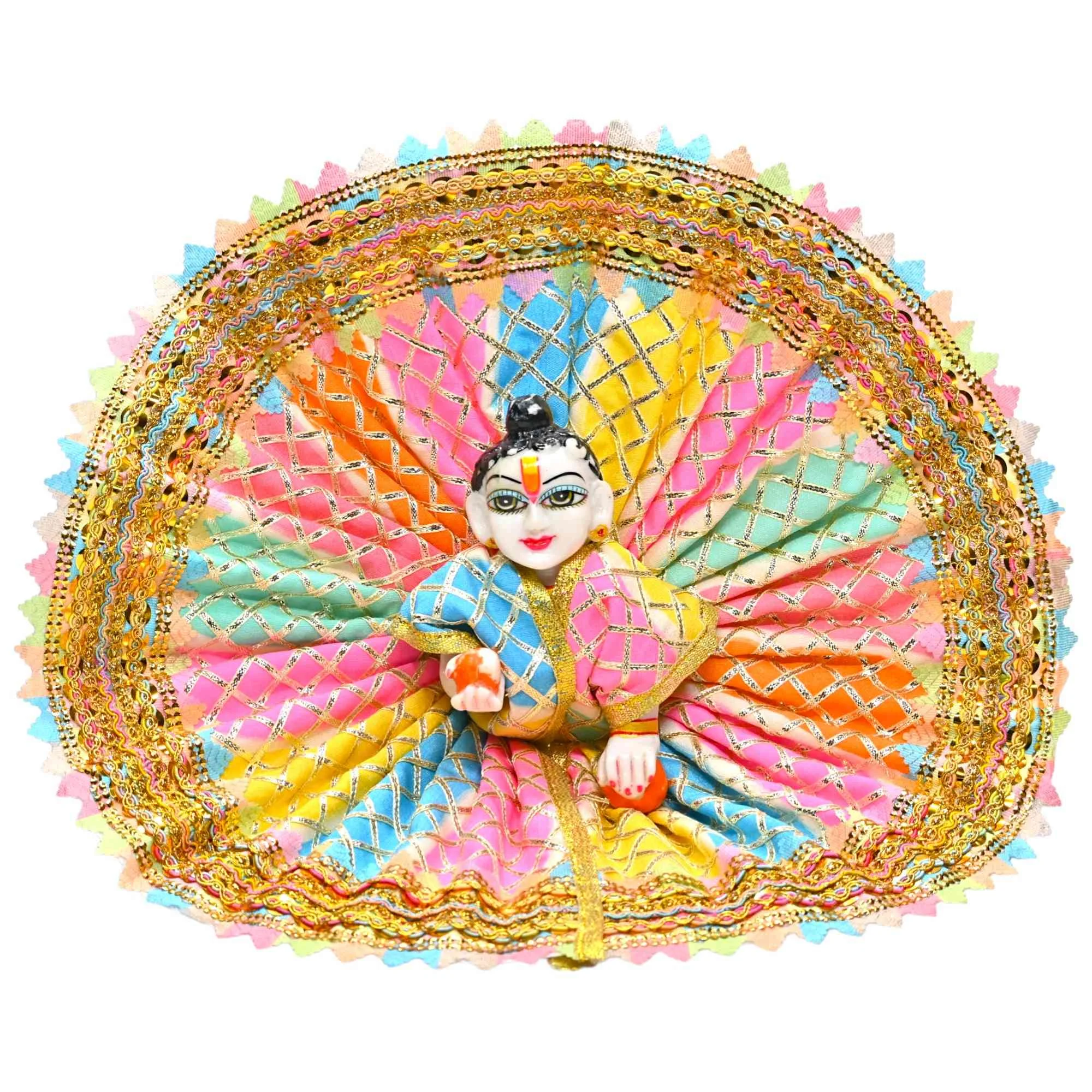 Kashyap G Poshak® Holi Special Multicolor Laddu Gopal Dress | Designer Fabric Poshak with Embroidery & Lace Work for Kanha Ji
