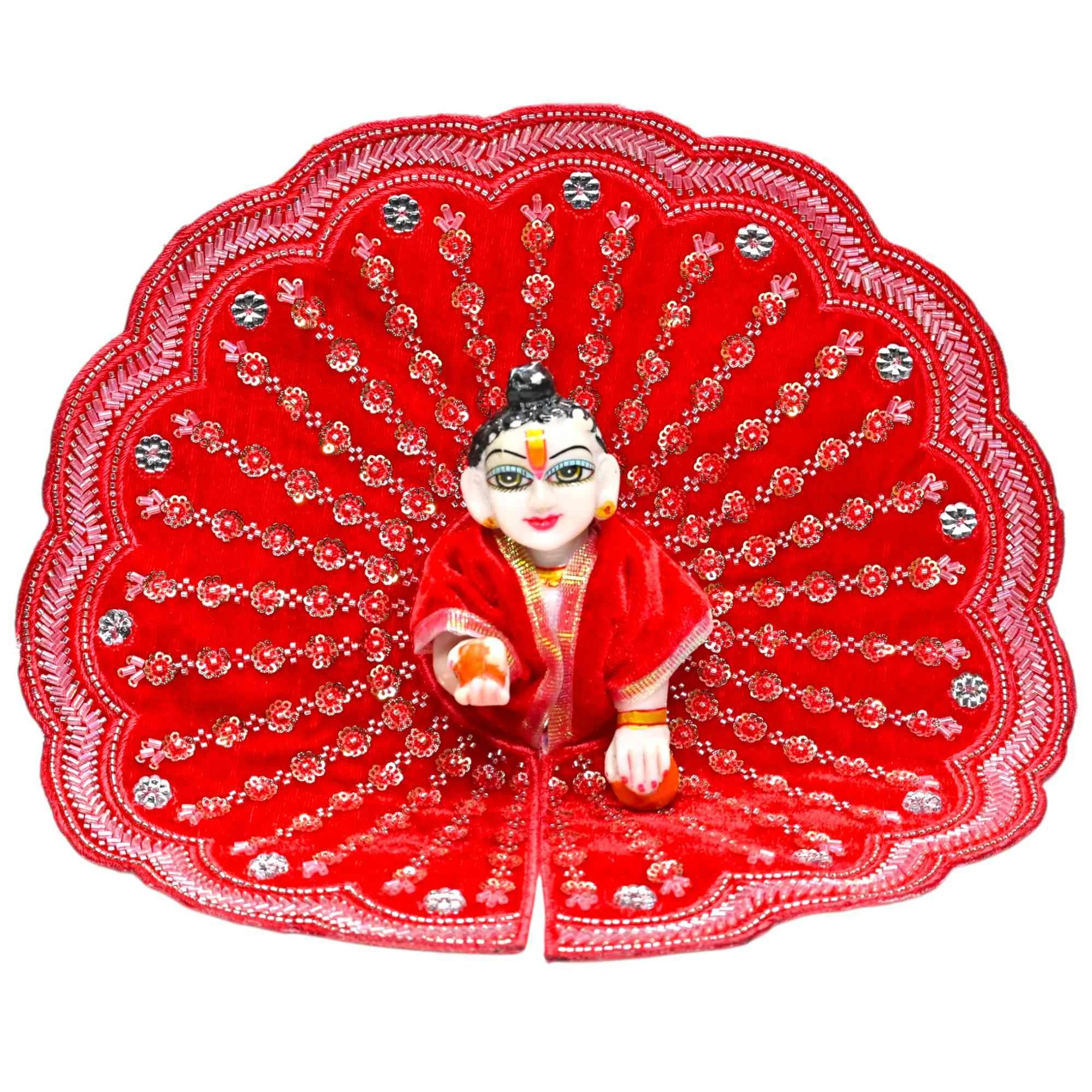 Kashyap G Poshak® Velvet Laddu Gopal Ji Dress | Winter Special Flared Poshak with Stone & Embroidery Work | Kanha Ji Shringar Vastr