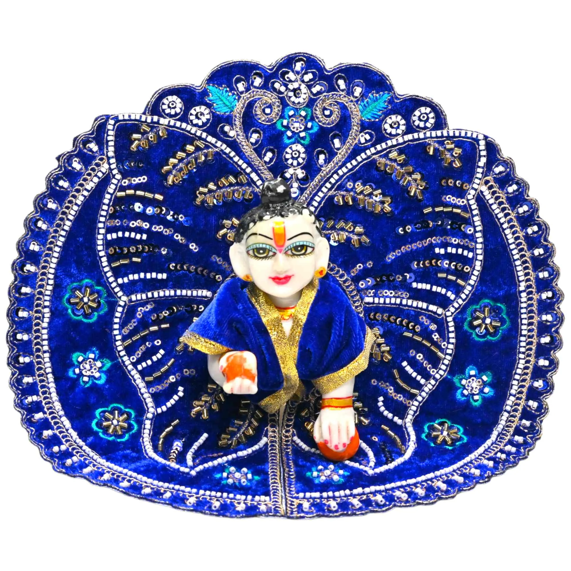 Kashyap G Poshak® Velvet Laddu Gopal Ji Dress | Royal Blue Winter Poshak with Heavy Embroidery & Stone Work | Size 0–6