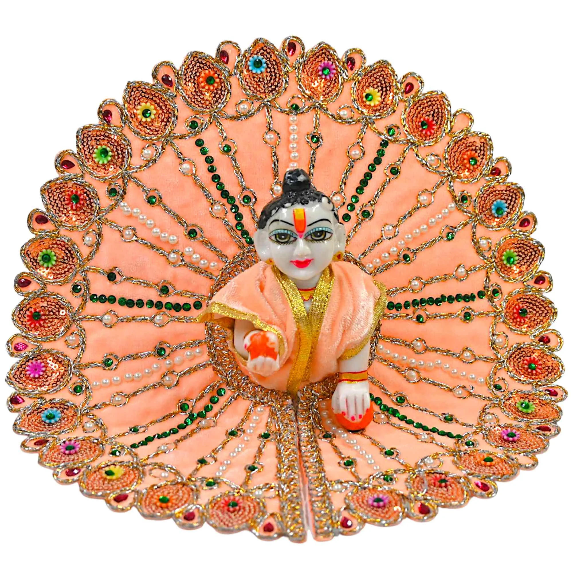 Kashyap G Poshak® Laddu Gopal Ji Round Frill Poshak | Embroidered Stone Work Dress for Kanha Ji & Thakur Ji | Bal Gopal Shringar Vastra (Size 0–6)