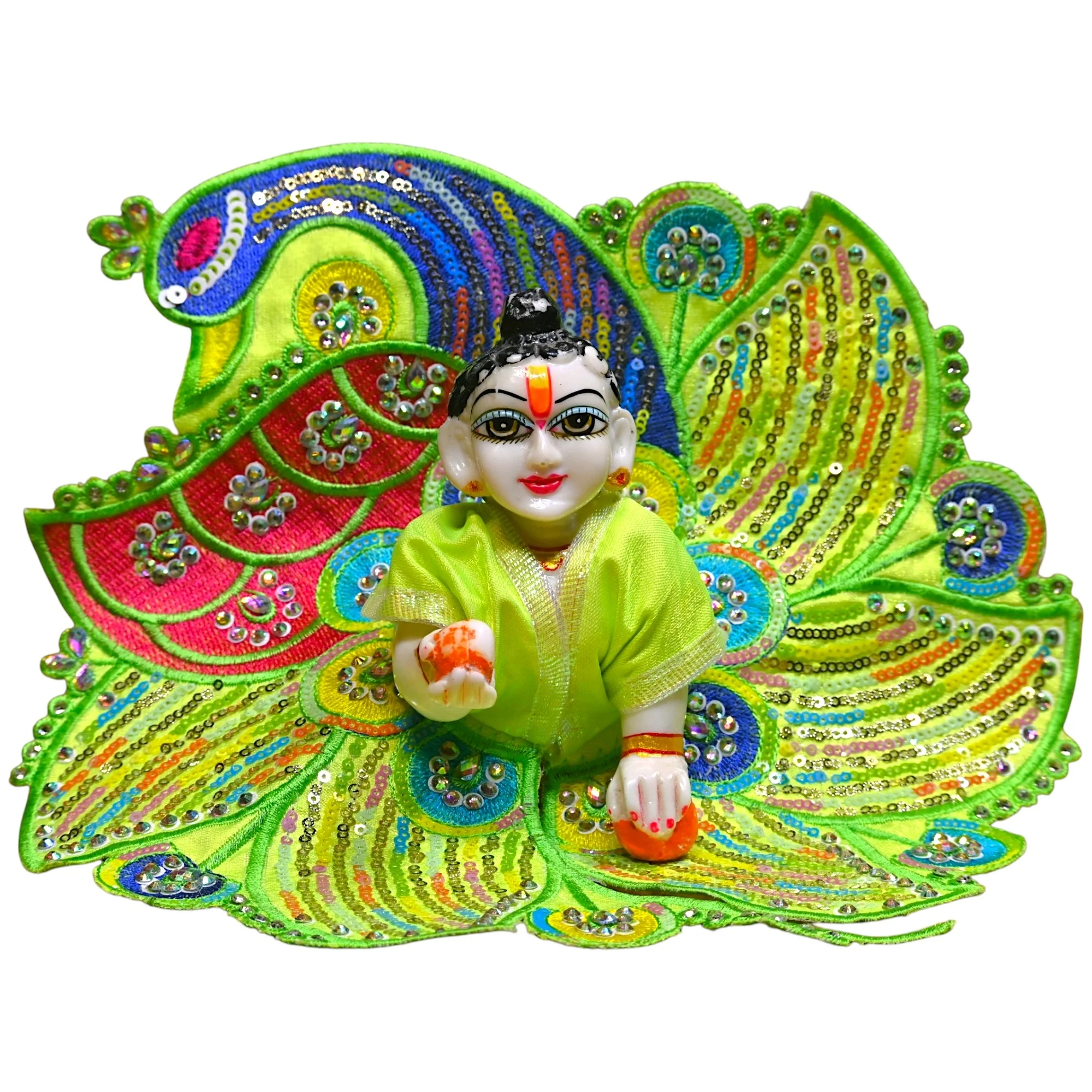 Heavy Designer Laddu Gopal Dress Size 0 to 6 | Peacock Feather Krishna Ji Poshak | Handmade Bal Gopal Fancy Dress | Janmashtami Diwali Special Kanha Ji Dress | Stone Work Deity Clothes