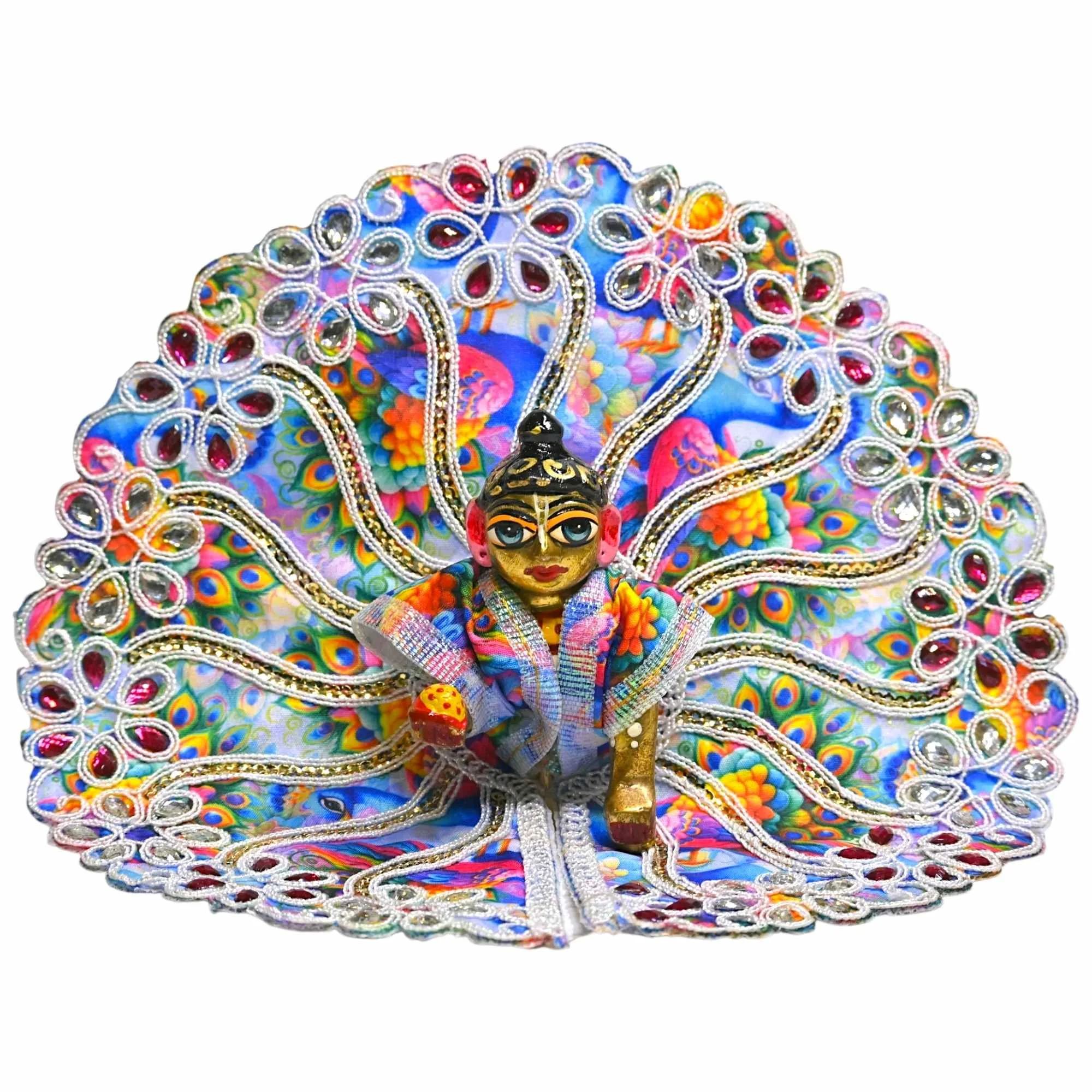 Laddu Gopal Dress | Peacock Print Fancy Bal Gopal Poshak for Size 0 to 6 | Summer Special Lightweight Kanha Ji Dress with Heavy Stone Lace Work | Krishna Ji Summer Collection