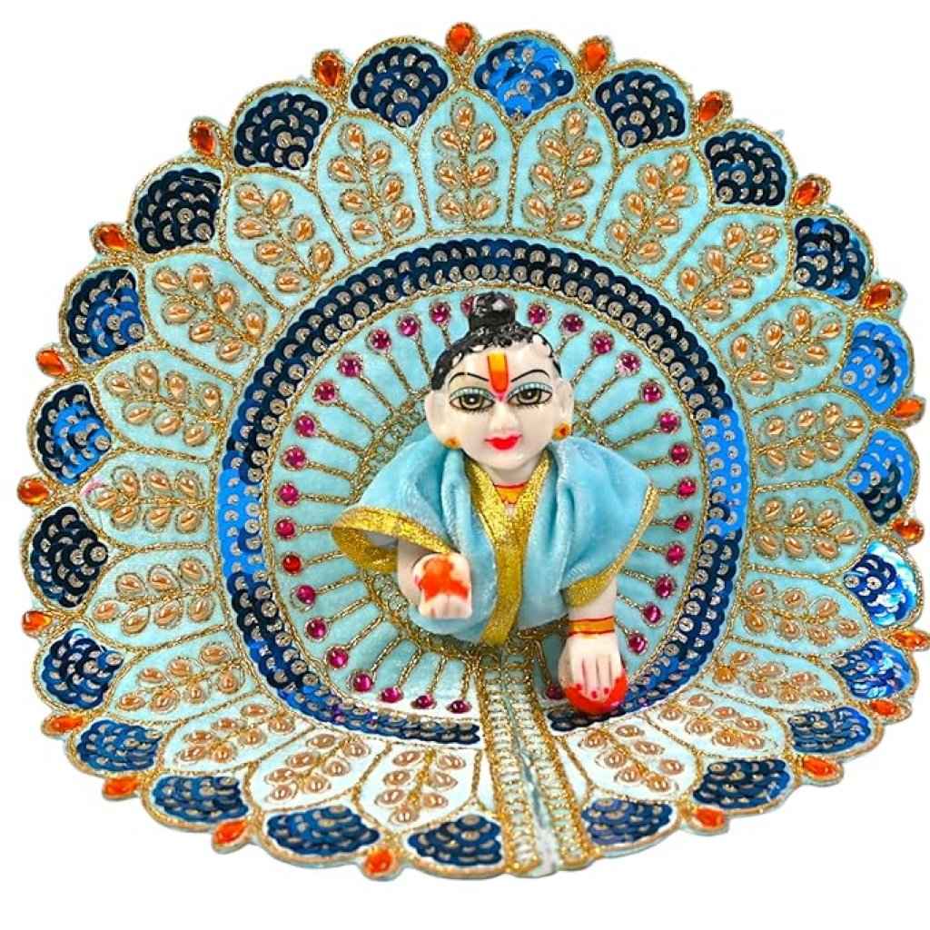 Kashyap G Poshak® Velvet Laddu Gopal Ji Dress | Winter Soft Warm Poshak with Stone Lace Border | Handmade Vastra for Thakur Ji Janmashtami Special