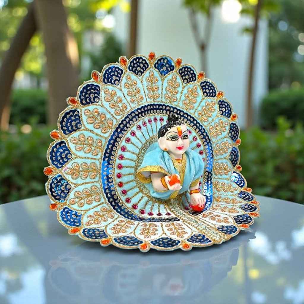 Kashyap G Poshak® Velvet Laddu Gopal Ji Dress | Winter Soft Warm Poshak with Stone Lace Border | Handmade Vastra for Thakur Ji Janmashtami Special