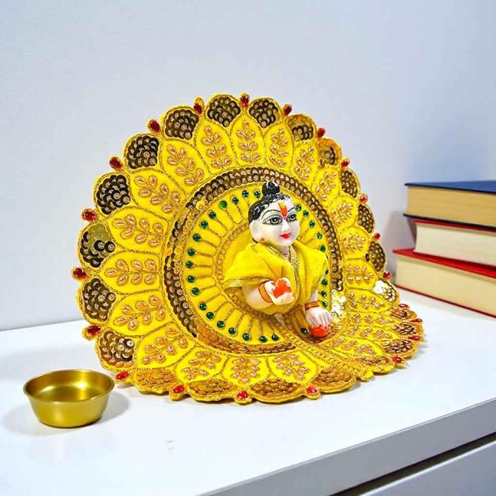 Kashyap G Poshak® Velvet Laddu Gopal Ji Dress | Winter Soft Warm Poshak with Stone Lace Border | Handmade Vastra for Thakur Ji Janmashtami Special