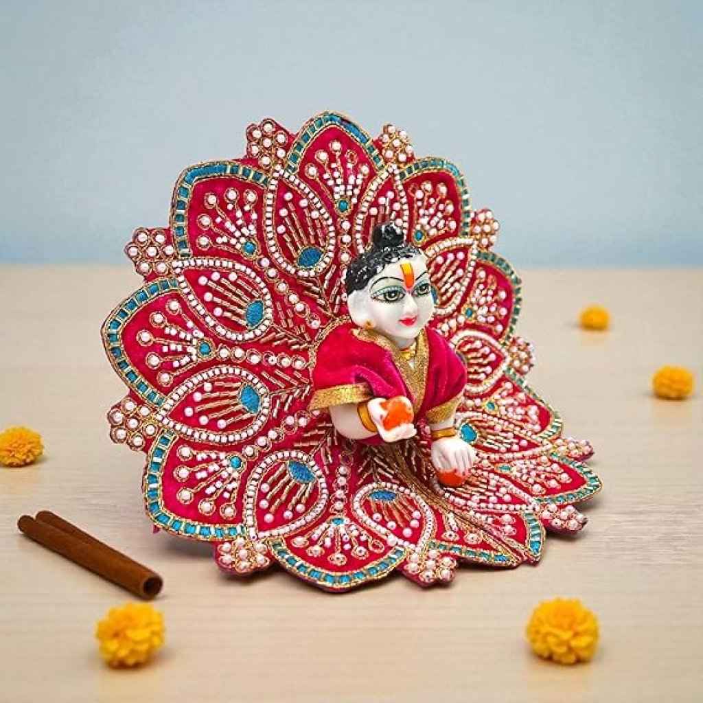 Premium Velvet Laddu Gopal Ji Poshak | Handmade Embroidered Designer Dress for Thakur Ji | Available in 6 Colors & Sizes (0–5) | Perfect for Janmashtami, Pooja & Daily Use (Pink)