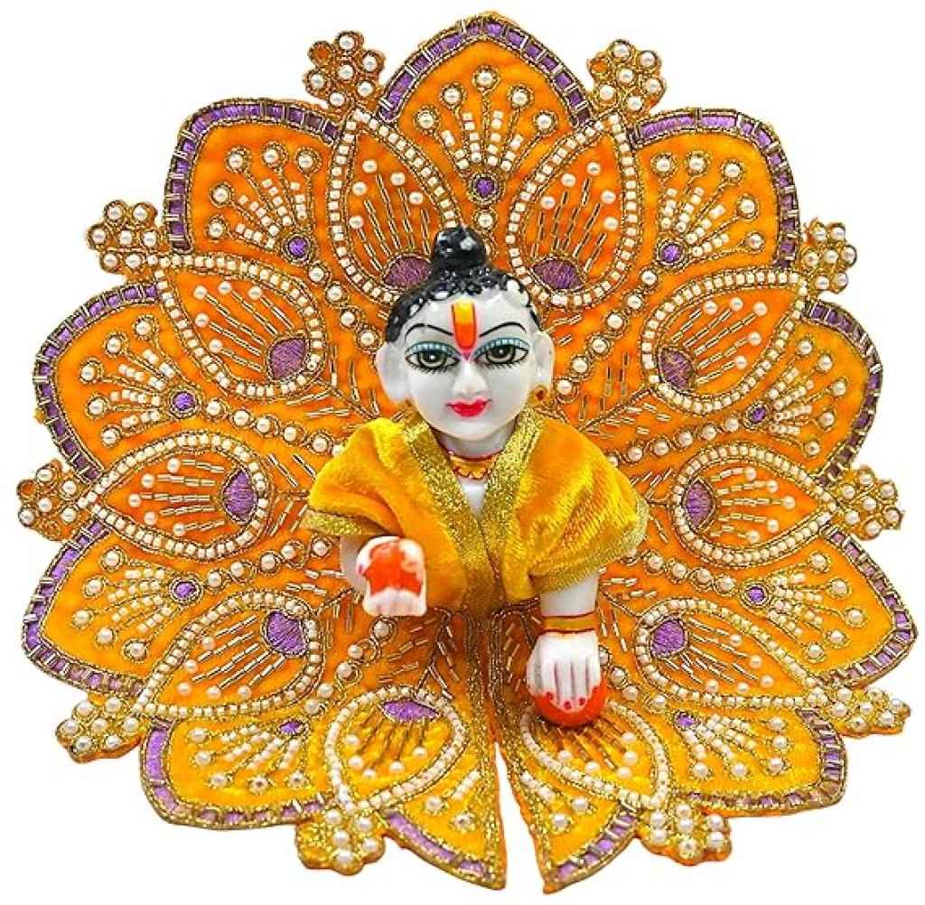 Premium Velvet Laddu Gopal Ji Poshak | Handmade Embroidered Designer Dress for Thakur Ji | Available in 6 Colors & Sizes (0–5) | Perfect for Janmashtami, Pooja & Daily Use (Yellow,)