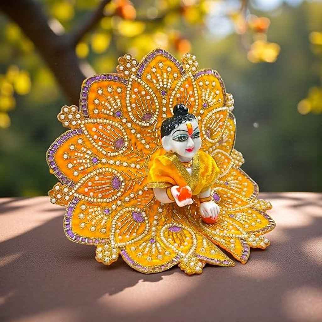 Premium Velvet Laddu Gopal Ji Poshak | Handmade Embroidered Designer Dress for Thakur Ji | Available in 6 Colors & Sizes (0–5) | Perfect for Janmashtami, Pooja & Daily Use (Yellow,)