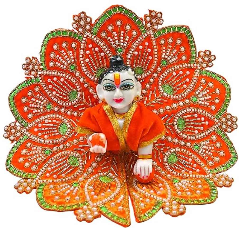 Premium Velvet Laddu Gopal Ji Poshak | Handmade Embroidered Designer Dress for Thakur Ji | Available in 6 Colors & Sizes (0–5) | Perfect for Janmashtami, Pooja & Daily Use (Orange))