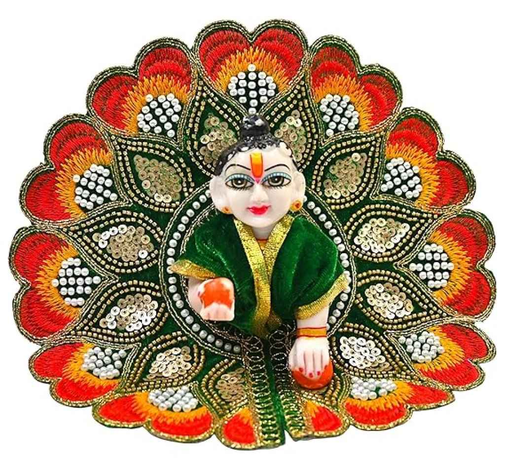 Velvet Embroidered Laddu Gopal Ji Dress | Designer Peacock Style Poshak for Krishna Ji | Bal Gopal Vastra for Janmashtami & Daily Pooja | 6 Colors (Size 0–6) (Green)
