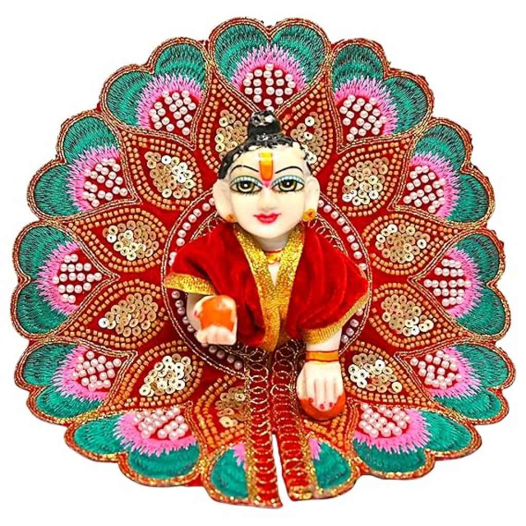 Velvet Embroidered Laddu Gopal Ji Dress | Designer Peacock Style Poshak for Krishna Ji | Bal Gopal Vastra for Janmashtami & Daily Pooja | 6 Colors (Size 0–6) (Maroon Red)