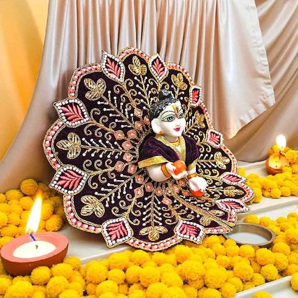 Velvet Laddu Gopal Ji Dress (Size 0–6) | Handmade Embroidered Poshak for Bal Gopal Ji | Krishna Ji Vastra for Janmashtami, Diwali & Daily Pooja (Dark Purple)