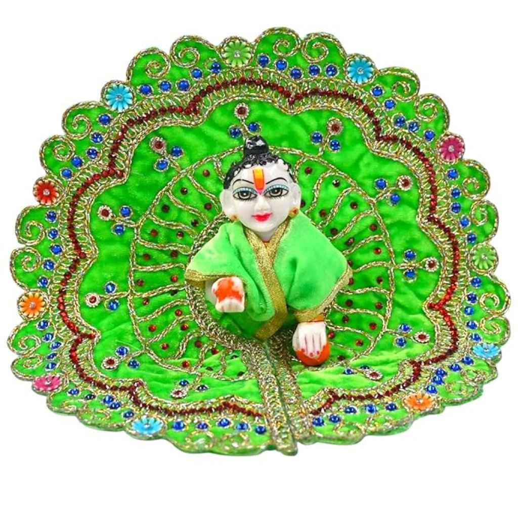 Kashyap G Poshak® Velvet Laddu Gopal Ji Dress | Stone Work Winter Poshak for Thakur Ji | Soft Warm Velvet Vastra (Green)