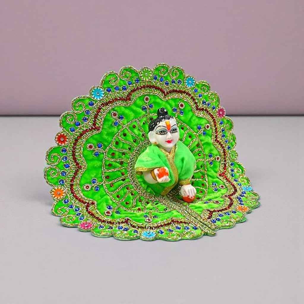 Kashyap G Poshak® Velvet Laddu Gopal Ji Dress | Stone Work Winter Poshak for Thakur Ji | Soft Warm Velvet Vastra (Green)