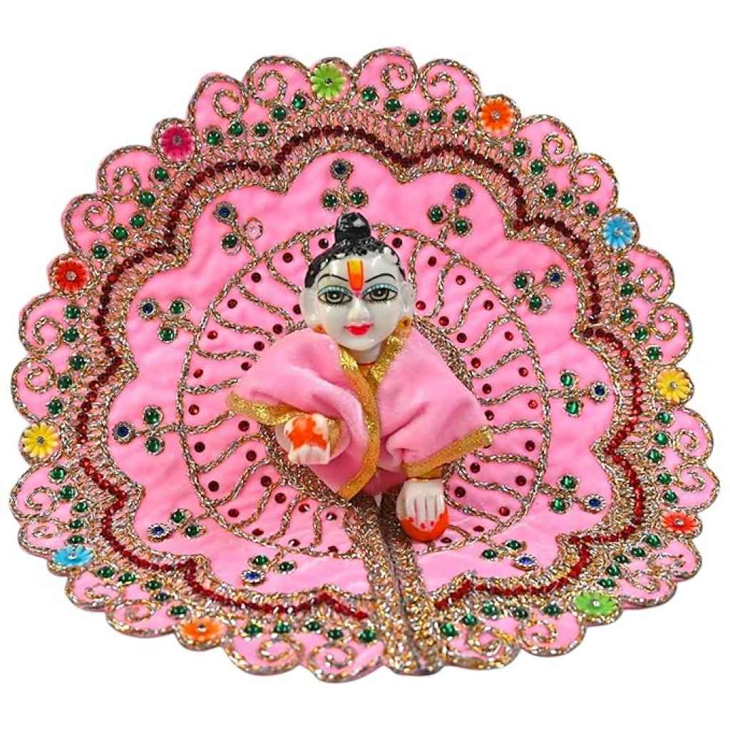 Kashyap G Poshak® Velvet Laddu Gopal Ji Dress | Stone Work Winter Poshak for Thakur Ji | Soft Warm Velvet Vastra (Pink)