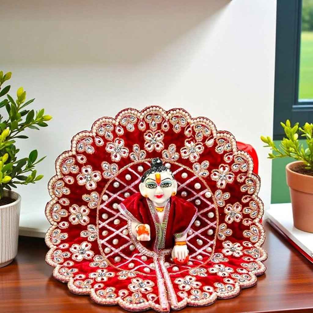 Kashyap G Poshak® Laddu Gopal Ji Poshak Dress | Premium Velvet Stone Work Poshak for Bal Gopal | Size 0 | 6 Beautiful Colors | Janmashtami Special Vastra | Handmade Designer Poshak (Maroon)