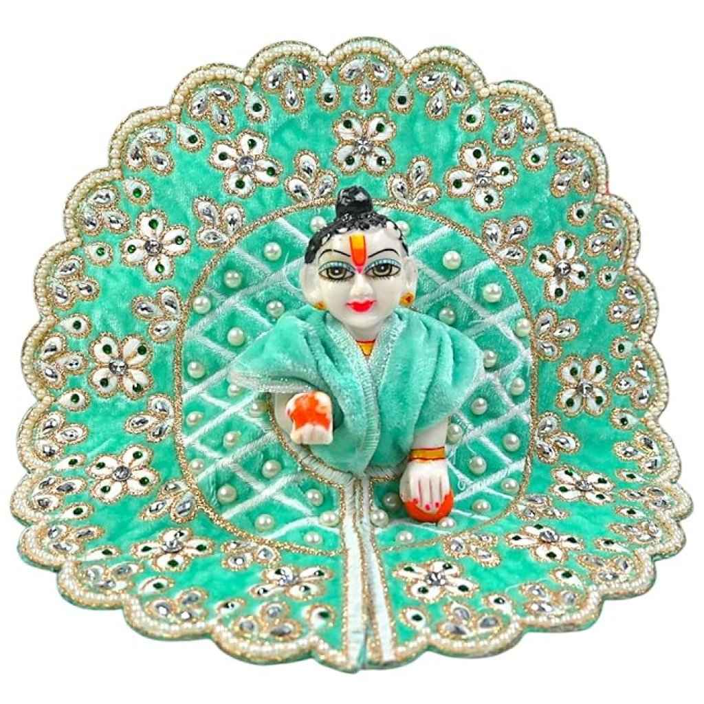 Kashyap G Poshak® Laddu Gopal Ji Poshak Dress | Premium Velvet Stone Work Poshak for Bal Gopal | Size 0 | 6 Beautiful Colors | Janmashtami Special Vastra | Handmade Designer Poshak (Blue)