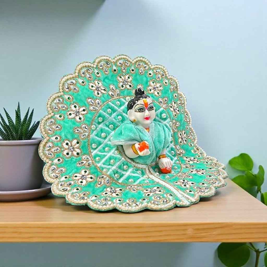 Kashyap G Poshak® Laddu Gopal Ji Poshak Dress | Premium Velvet Stone Work Poshak for Bal Gopal | Size 0 | 6 Beautiful Colors | Janmashtami Special Vastra | Handmade Designer Poshak (Blue)