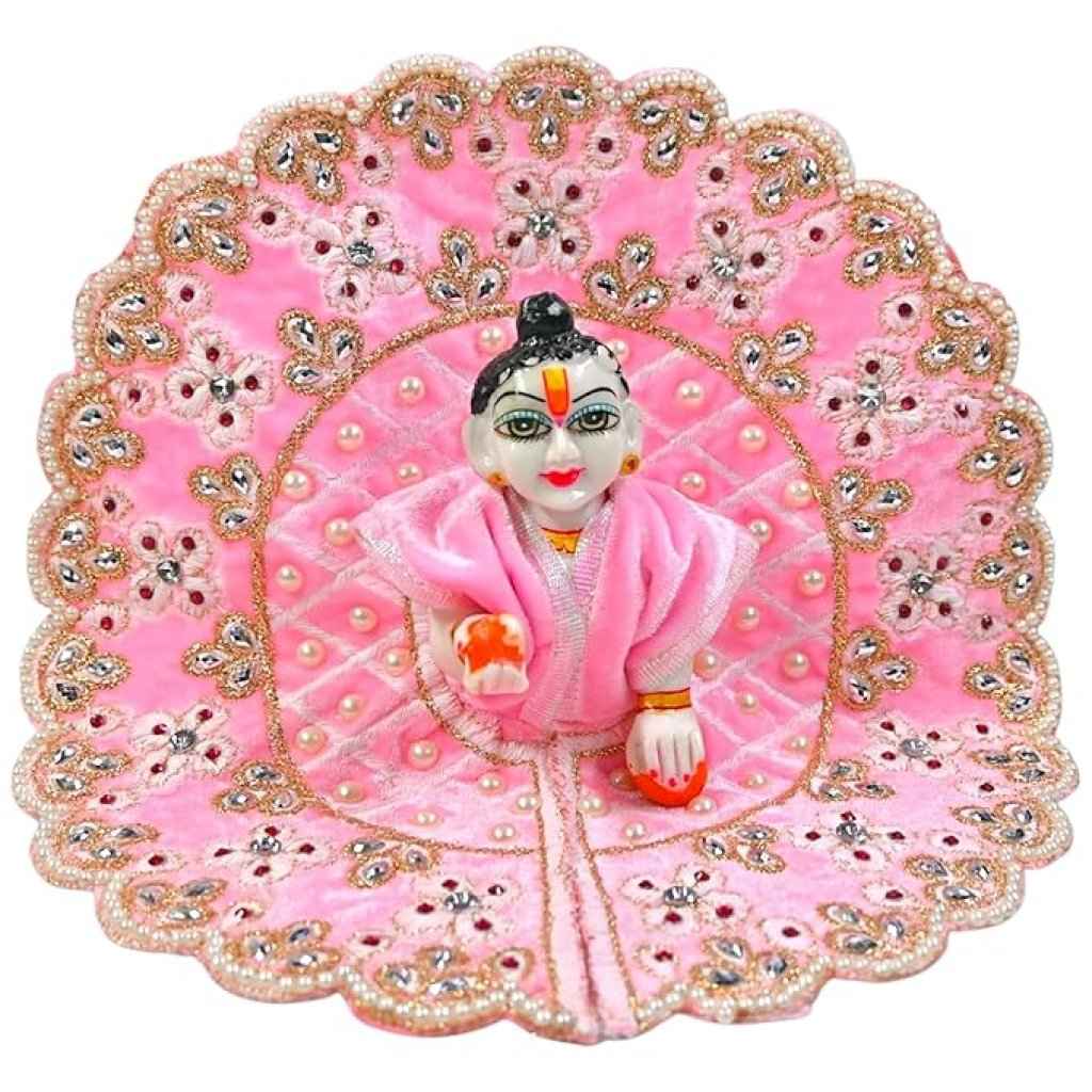 Kashyap G Poshak® Laddu Gopal Ji Poshak Dress | Premium Velvet Stone Work Poshak for Bal Gopal | Size 0 | 6 Beautiful Colors | Janmashtami Special Vastra | Handmade Designer Poshak (Pink)