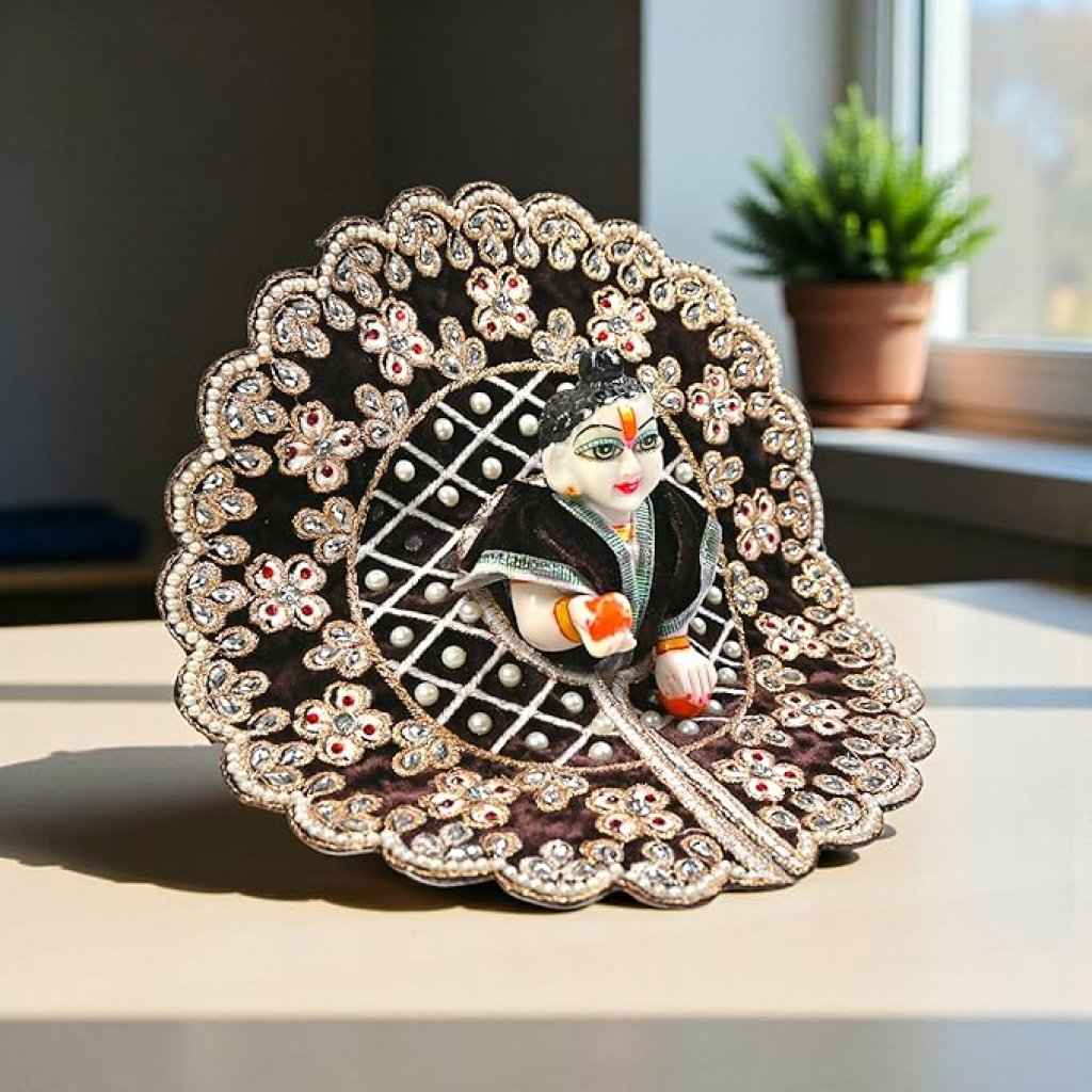 Kashyap G Poshak® Laddu Gopal Ji Poshak Dress | Premium Velvet Stone Work Poshak for Bal Gopal | Size 0 | 6 Beautiful Colors | Janmashtami Special Vastra | Handmade Designer Poshak (Black)