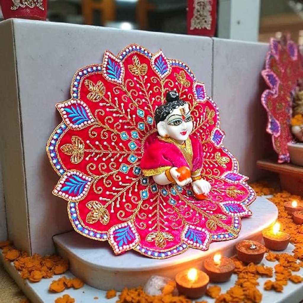 Velvet Laddu Gopal Ji Dress (Size 0–6) | Handmade Embroidered Poshak for Bal Gopal Ji | Krishna Ji Vastra for Janmashtami, Diwali & Daily Pooja (Pink)