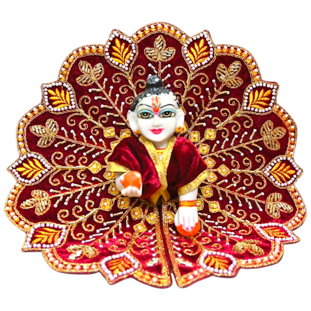Velvet Laddu Gopal Ji Dress (Size 0–6) | Handmade Embroidered Poshak for Bal Gopal Ji | Krishna Ji Vastra for Janmashtami, Diwali & Daily Pooja (Maroon)