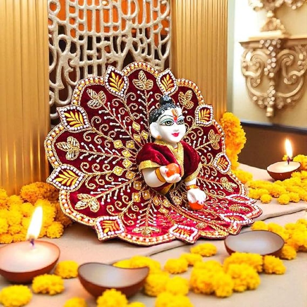 Velvet Laddu Gopal Ji Dress (Size 0–6) | Handmade Embroidered Poshak for Bal Gopal Ji | Krishna Ji Vastra for Janmashtami, Diwali & Daily Pooja (Maroon)