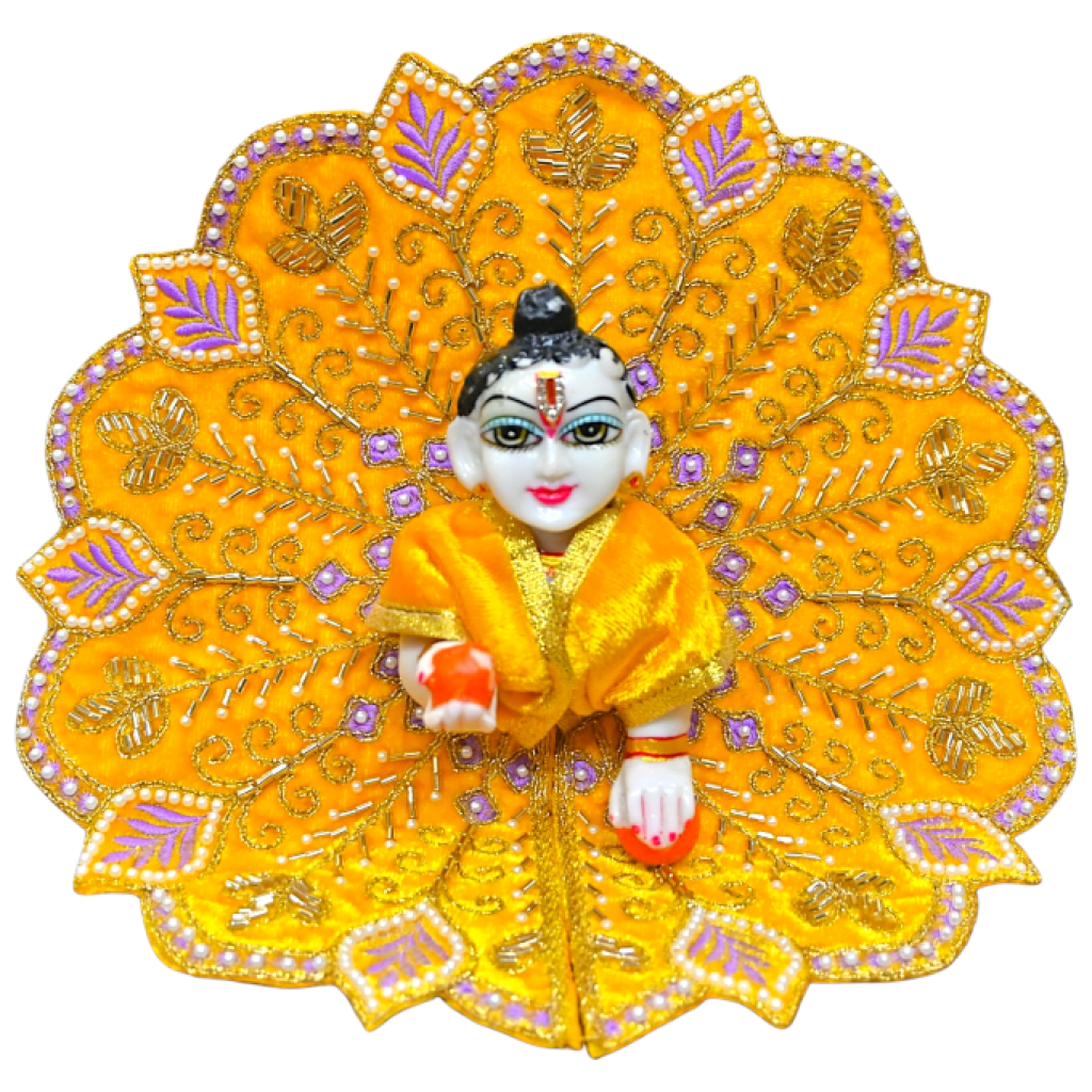 Velvet Laddu Gopal Ji Dress (Size 0–6) | Handmade Embroidered Poshak for Bal Gopal Ji | Krishna Ji Vastra for Janmashtami, Diwali & Daily Pooja (Yellow)