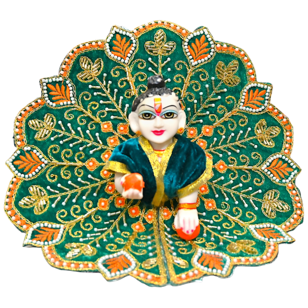 Velvet Laddu Gopal Ji Dress (Size 0–6) | Handmade Embroidered Poshak for Bal Gopal Ji | Krishna Ji Vastra for Janmashtami, Diwali & Daily Pooja (Green)
