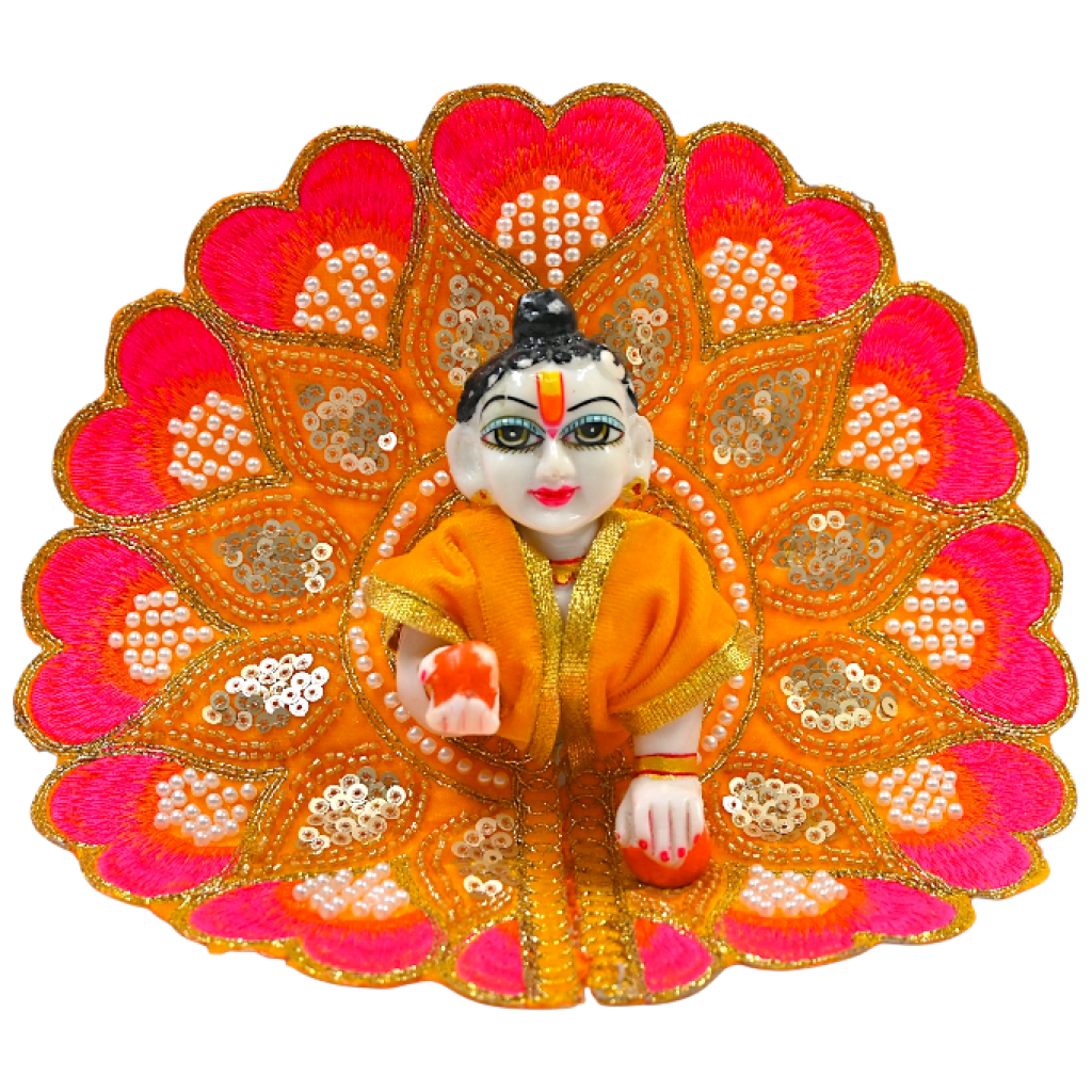 Velvet Embroidered Laddu Gopal Ji Dress | Designer Peacock Style Poshak for Krishna Ji | Bal Gopal Vastra for Janmashtami & Daily Pooja | 6 Colors (Size 0–6) (Yellow)