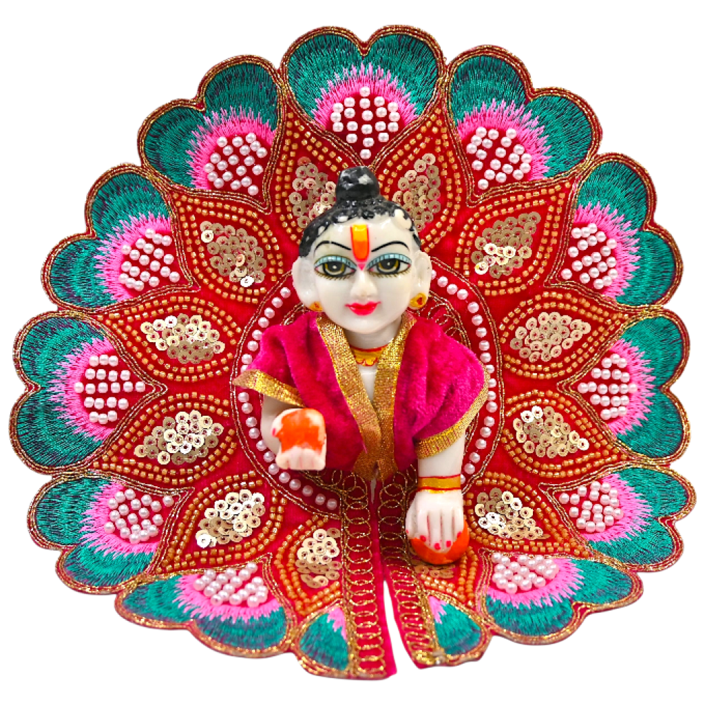 Velvet Embroidered Laddu Gopal Ji Dress | Designer Peacock Style Poshak for Krishna Ji | Bal Gopal Vastra for Janmashtami & Daily Pooja | 6 Colors (Size 0–6) (Pink)