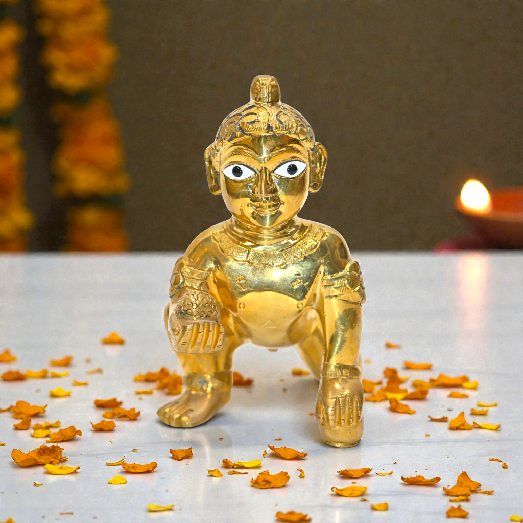 Brass Laddu Gopal Ji Murti | Size No. 8 | Pure Brass Idol for Home Temple & Pooja