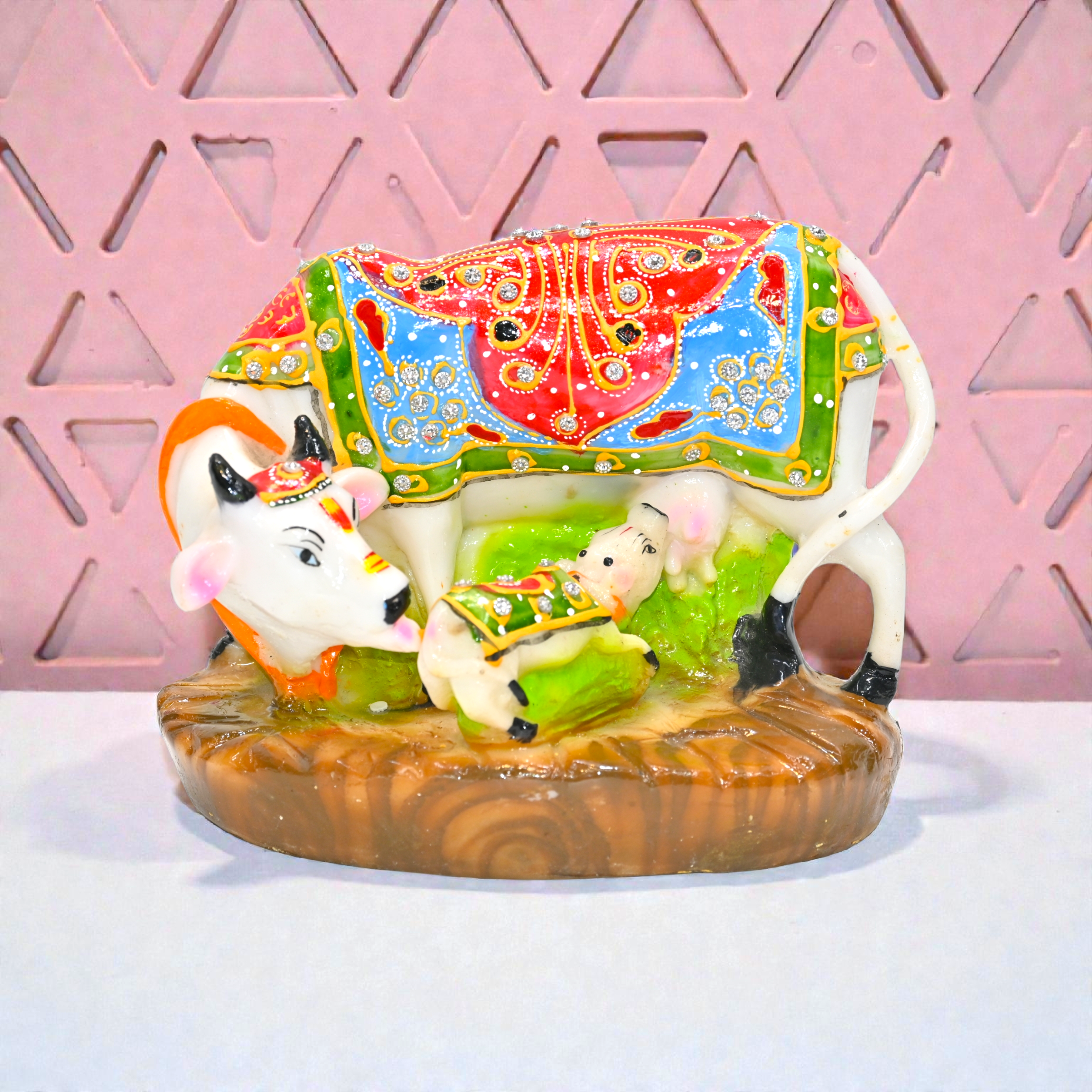 Decorative Marble Kamdhenu Cow and Calf Big Handcrafted Statue | Marble kaam dhenu gaay and Calf Handcrafted Statue