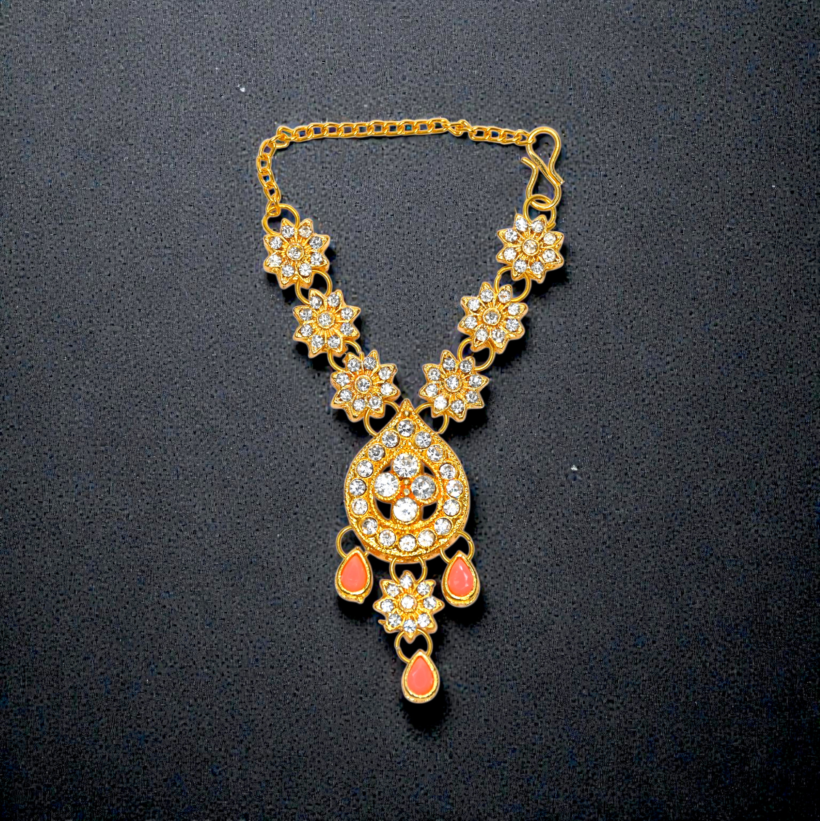 Floral Kundan Laddu Gopal Haar with Green Drops | Thakur Ji Shringar Necklace | Suitable for 4, 5, 6 & 8 No Laddu Gopal Ji | Designer Deity Jewellery for Pooja & Janmashtami