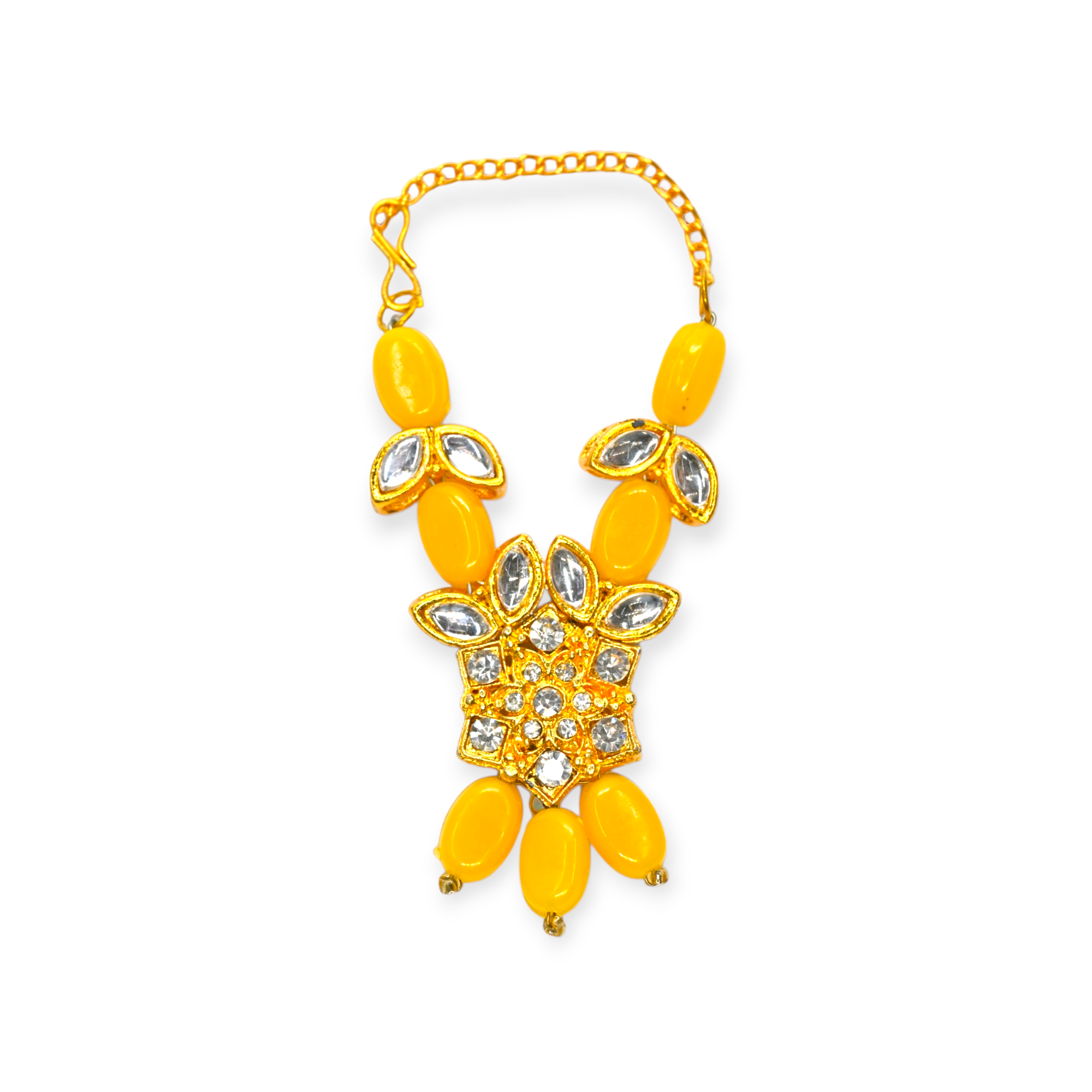 Yellow Kundan Laddu Gopal Haar | Thakur Ji Shringar Necklace with Beads | Suitable for 4, 5, 6 & 8 No Laddu Gopal Ji | Designer Deity Jewellery for Pooja & Janmashtami