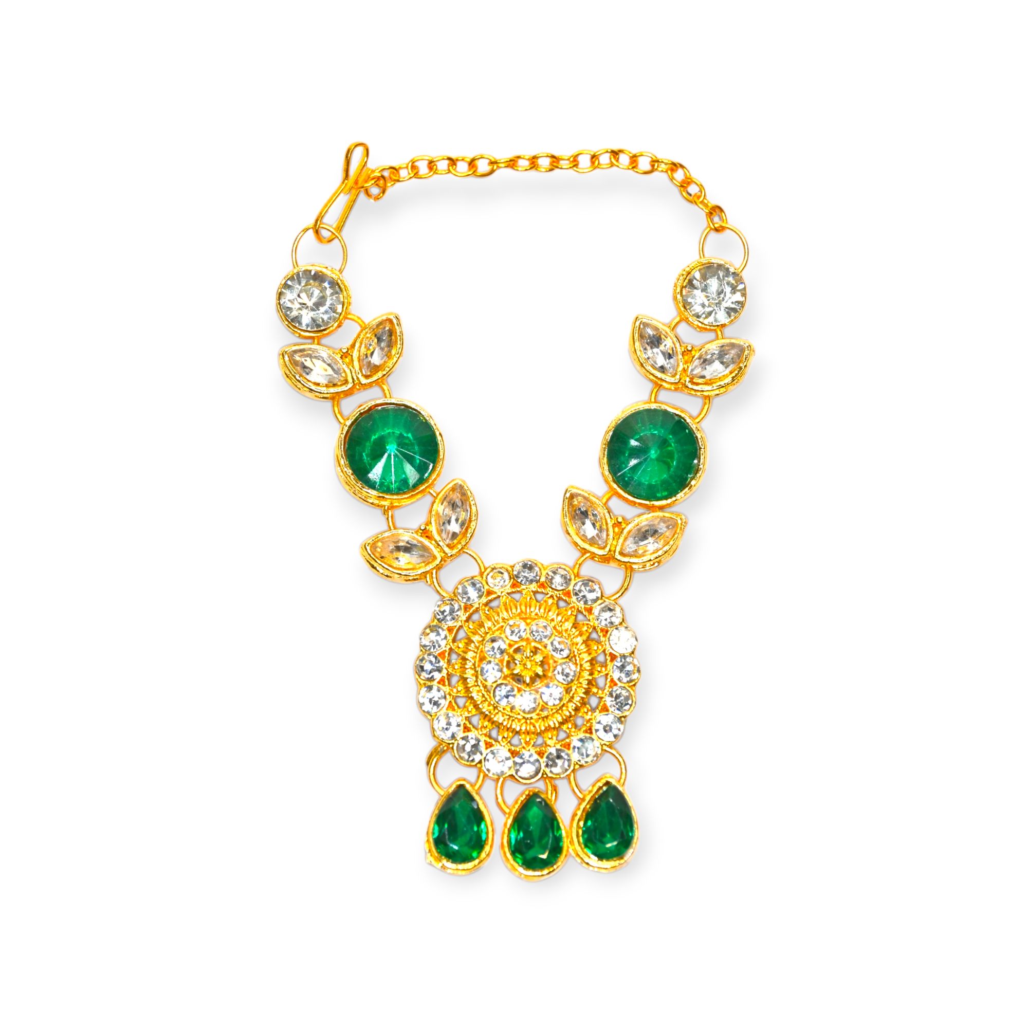 Designer Green Stone Laddu Gopal Haar | Kundan Style Thakur Ji Necklace with Hanging Drops | Deity Shringar Jewellery | Suitable for 4, 5, 6 & 8 No Laddu Gopal Ji