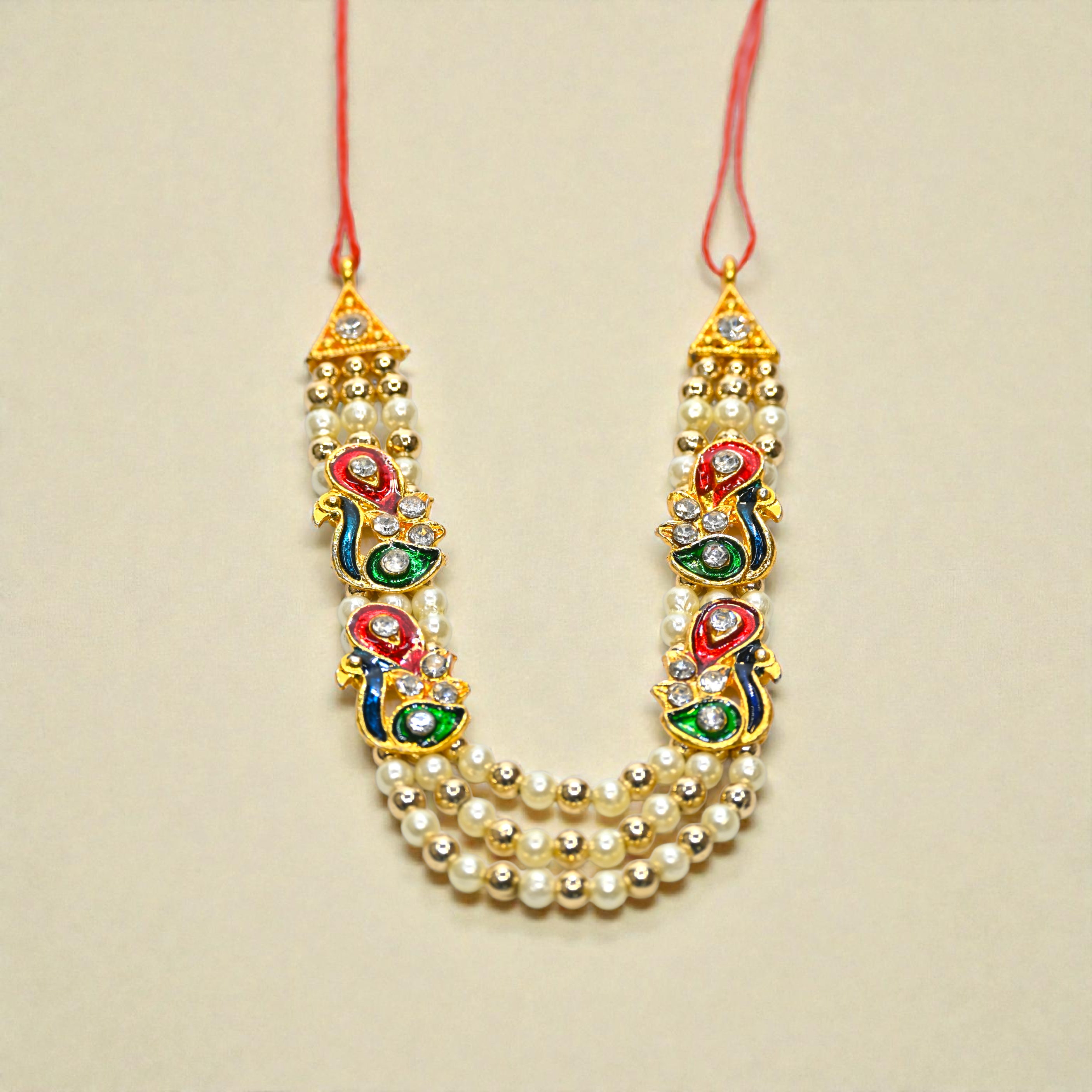 Peacock Design Pearl Laddu Gopal Haar | Multicolor Kundan Thakur Ji Shringar Necklace | Designer Deity Jewellery for 4, 5, 6 & 8 No Laddu Gopal Ji