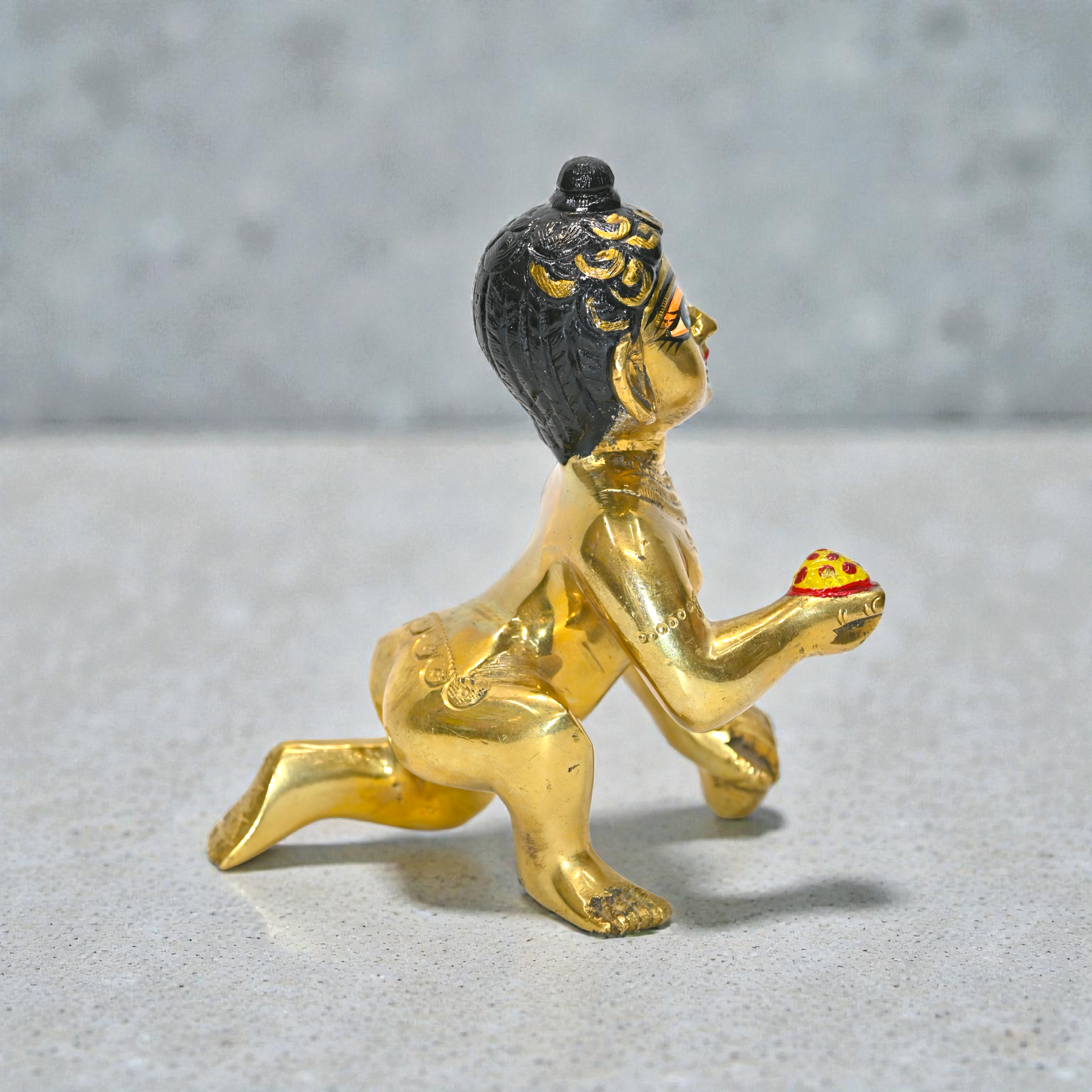 6 No Pure Brass Laddu Gopal Ji Murti | Black Hair Bal Gopal Krishna Idol with Makhan | Handcrafted Pital Thakur Ji for Home Mandir & Pooja