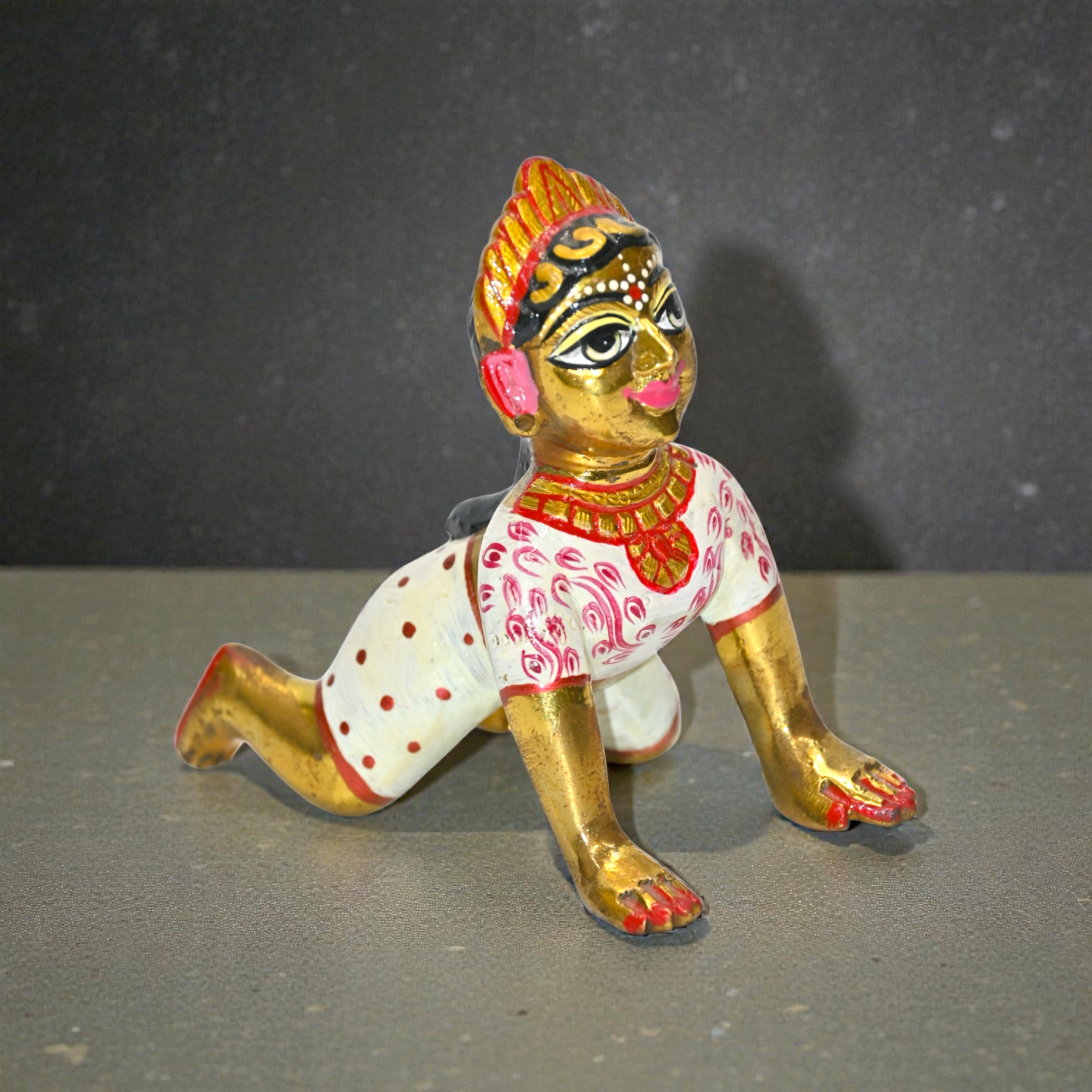 Brass Radha Ji Idol (Crawling Pose) | Handmade Pooja Murti for Mandir & Home Décor | Traditional Indian Brass Statue