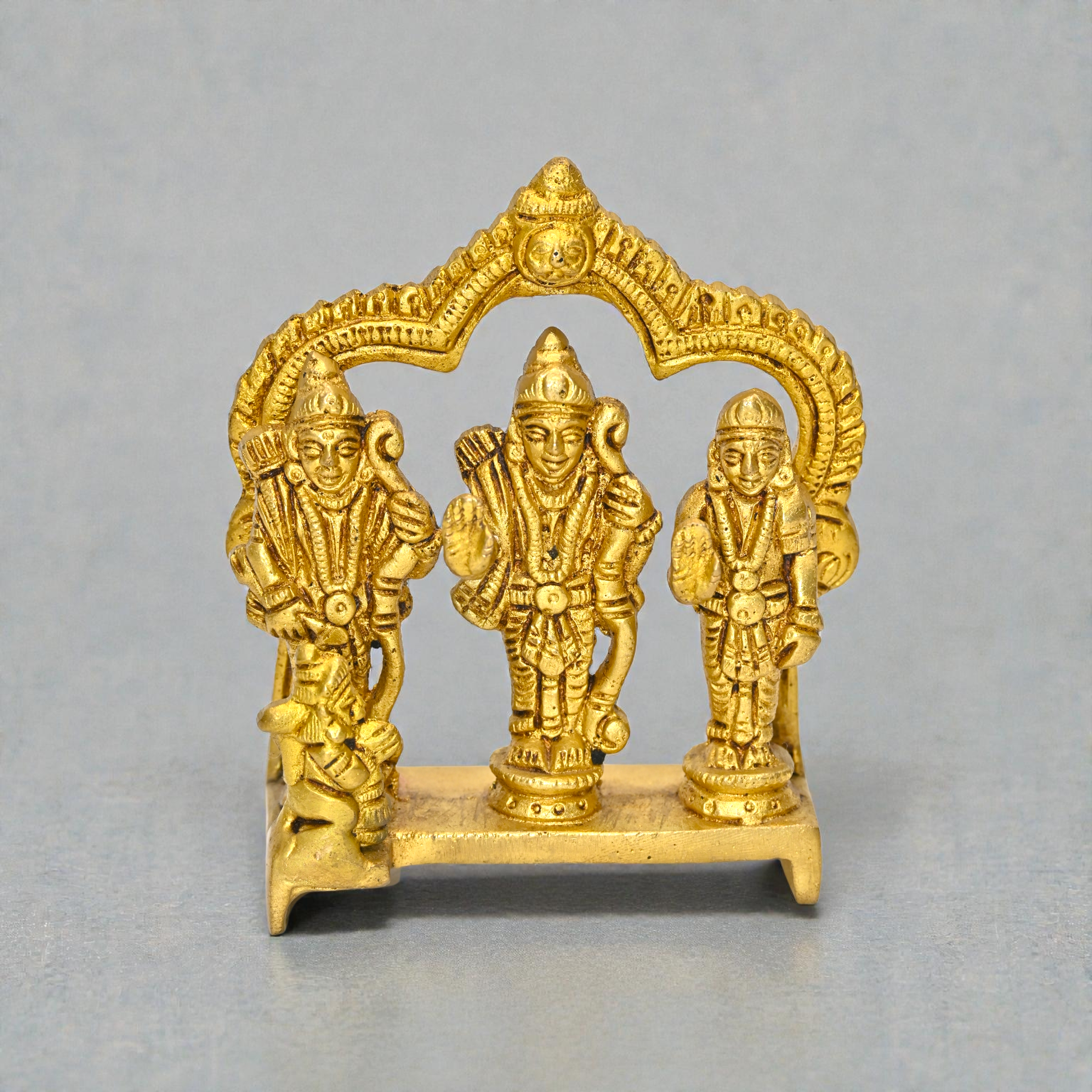 Brass Ram Darbar Murti with Arch | Shri Ram Sita Lakshman Hanuman Idol for Pooja & Home Mandir | Handcrafted Golden Finish