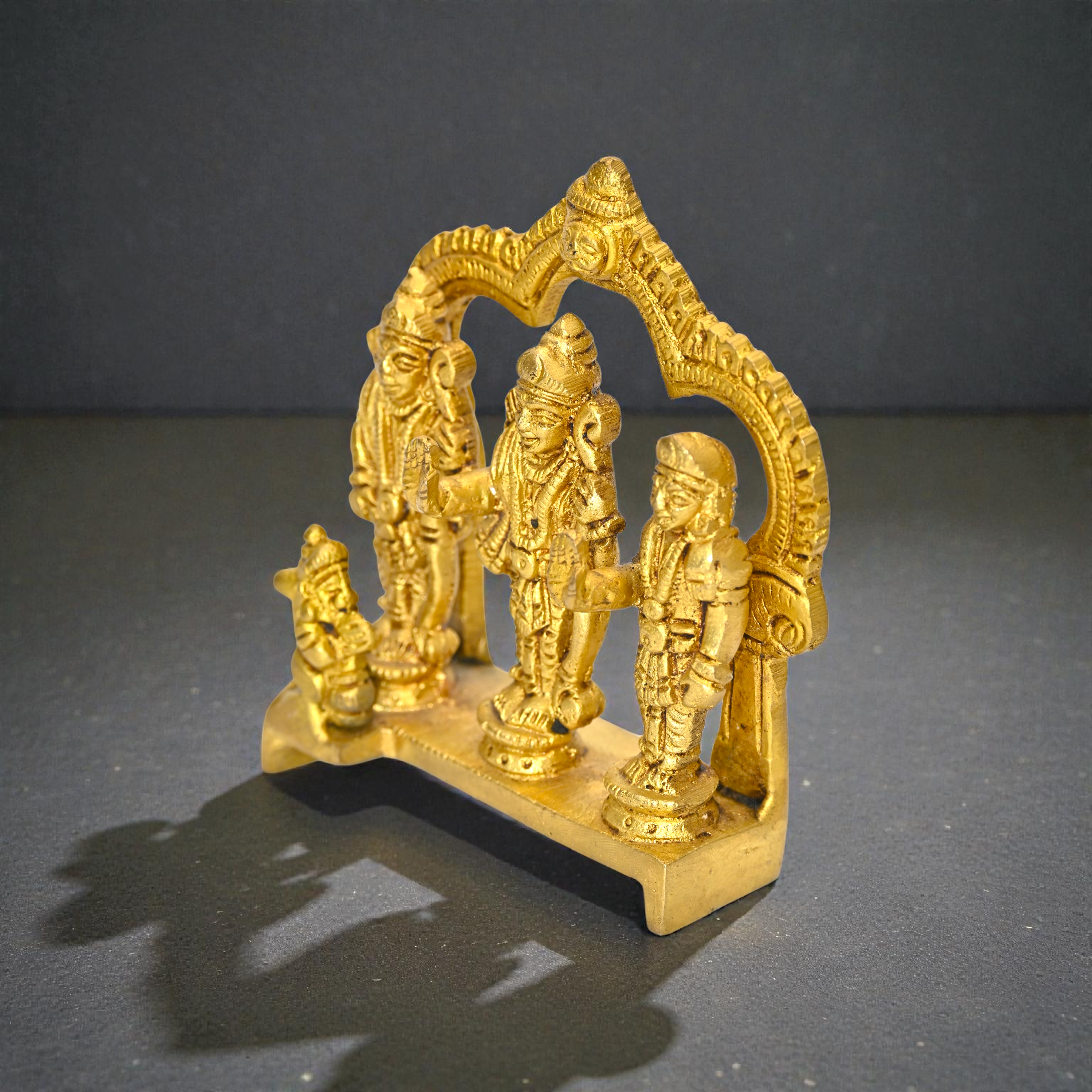 Brass Ram Darbar Murti with Arch | Shri Ram Sita Lakshman Hanuman Idol for Pooja & Home Mandir | Handcrafted Golden Finish