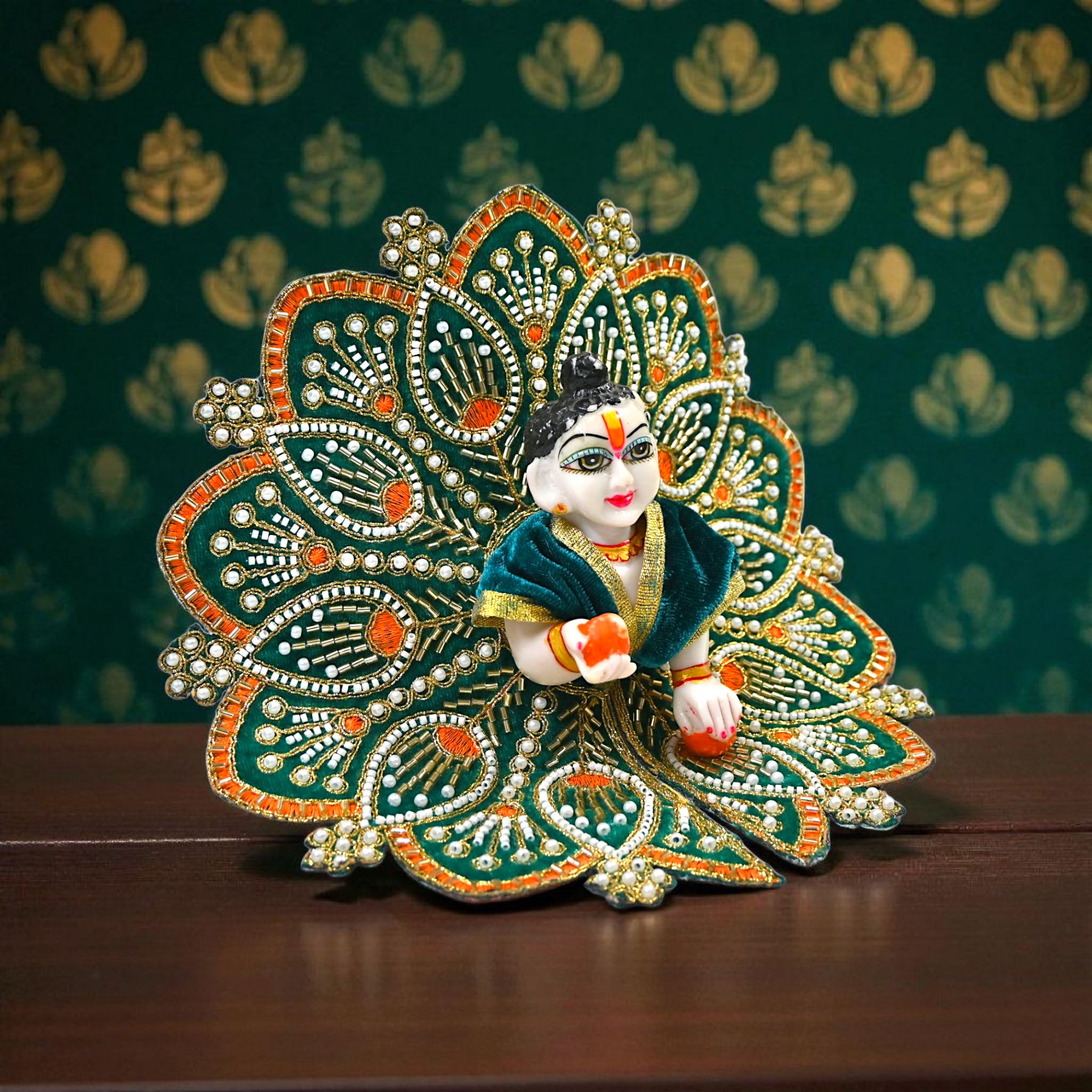 Premium Velvet Laddu Gopal Ji Poshak | Handmade Embroidered Designer Dress for Thakur Ji | Available in 6 Colors & Sizes (0–5) | Perfect for Janmashtami, Pooja & Daily Use (Green)