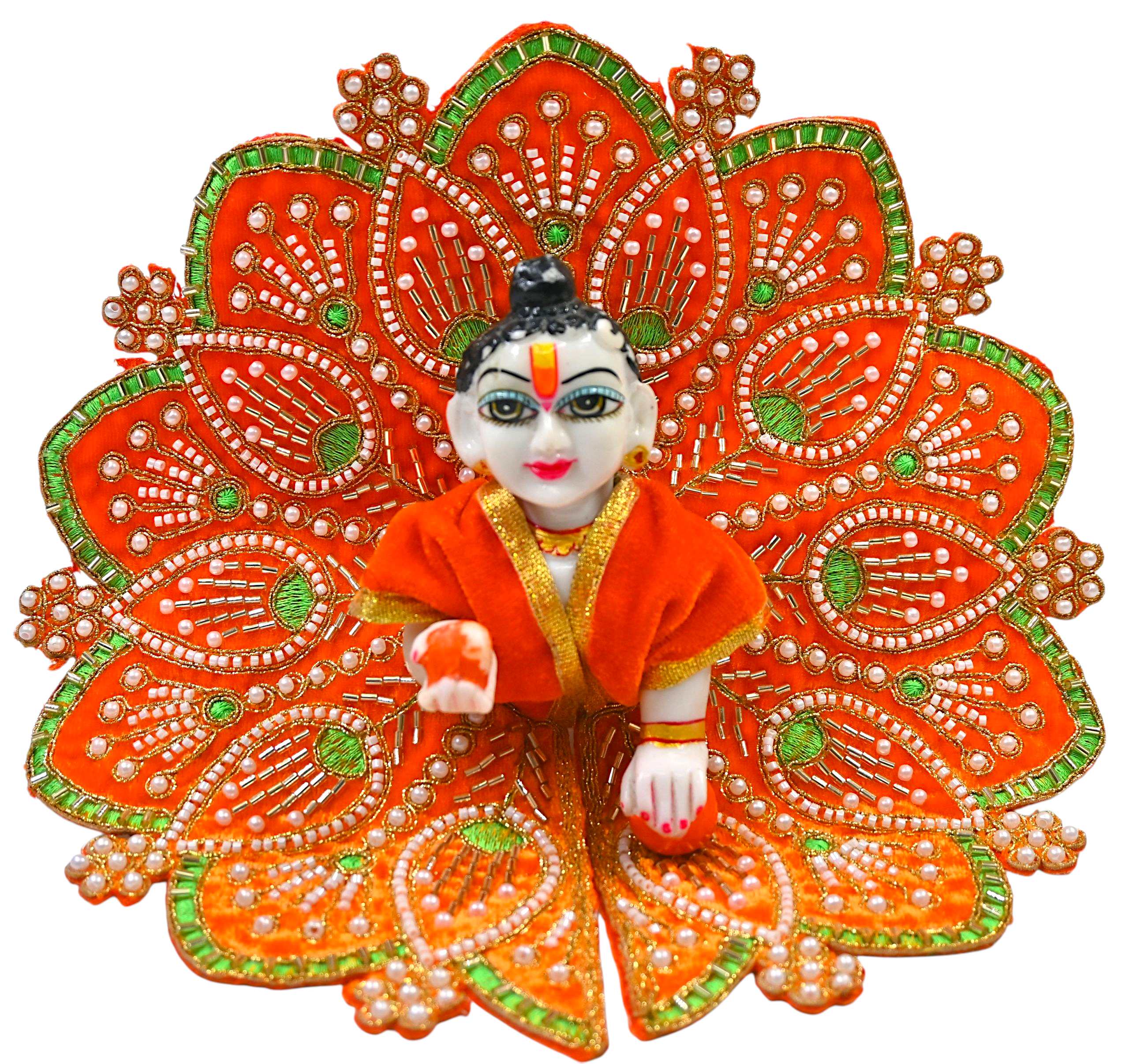 Premium Velvet Laddu Gopal Ji Poshak | Handmade Embroidered Designer Dress for Thakur Ji | Available in 6 Colors & Sizes (0–5) | Perfect for Janmashtami, Pooja & Daily Use (Orange))