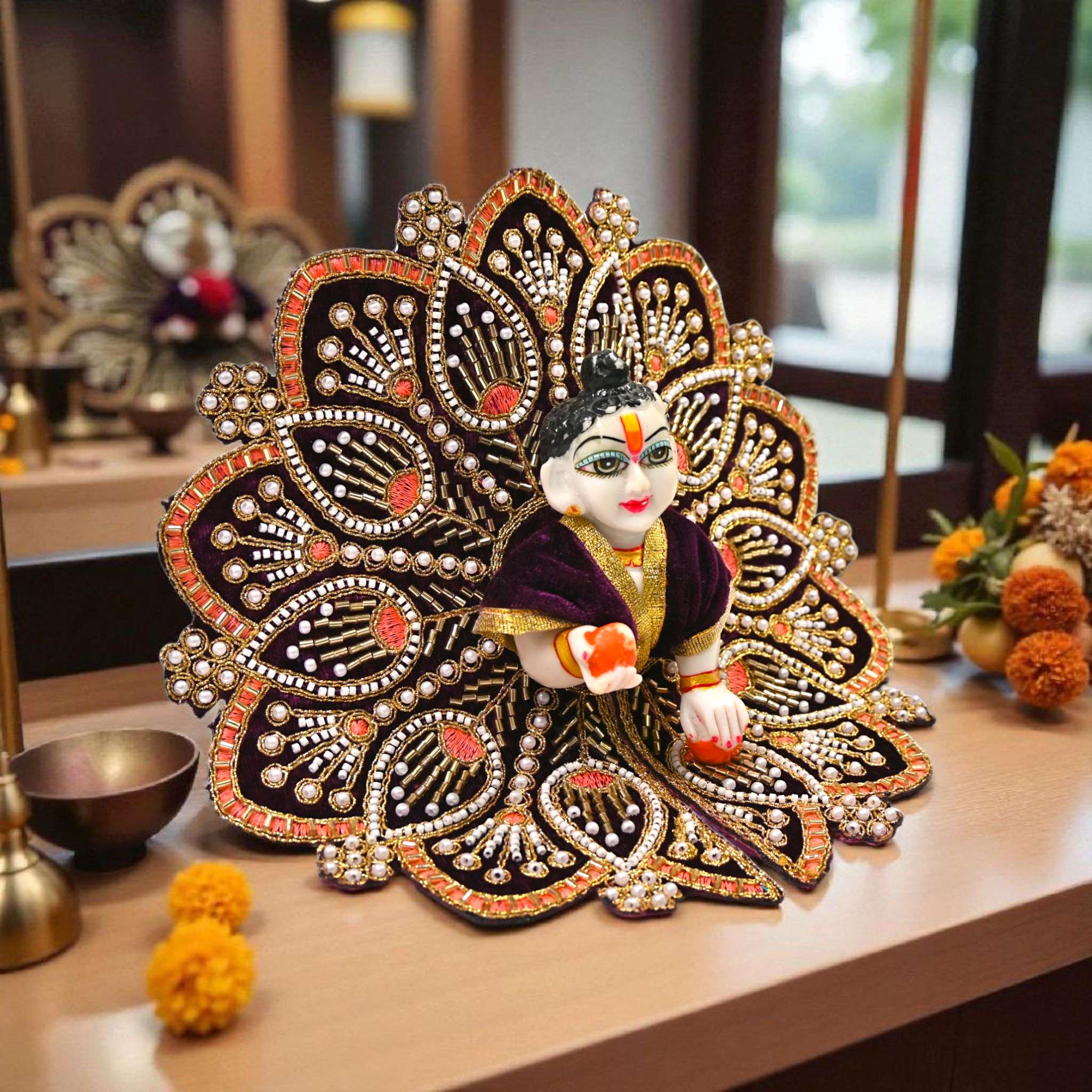 Premium Velvet Laddu Gopal Ji Poshak | Handmade Embroidered Designer Dress for Thakur Ji | Available in 6 Colors & Sizes (0–5) | Perfect for Janmashtami, Pooja & Daily Use (Dark Purple)