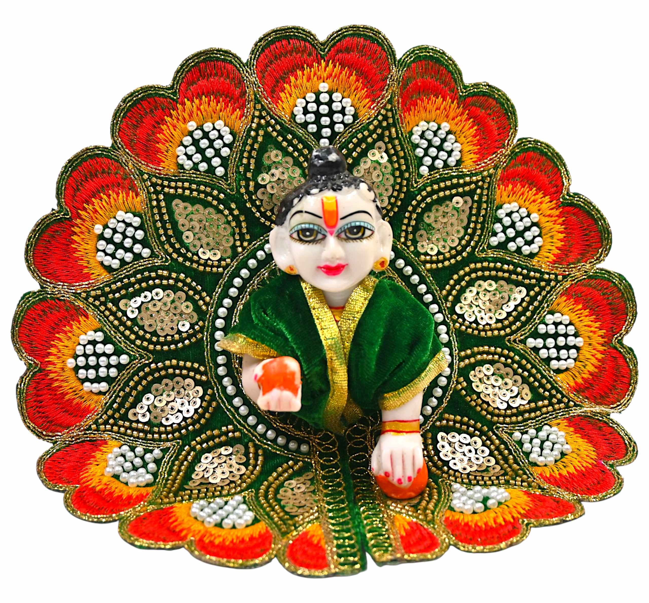 Velvet Embroidered Laddu Gopal Ji Dress | Designer Peacock Style Poshak for Krishna Ji | Bal Gopal Vastra for Janmashtami & Daily Pooja | 6 Colors (Size 0–6) (Green)