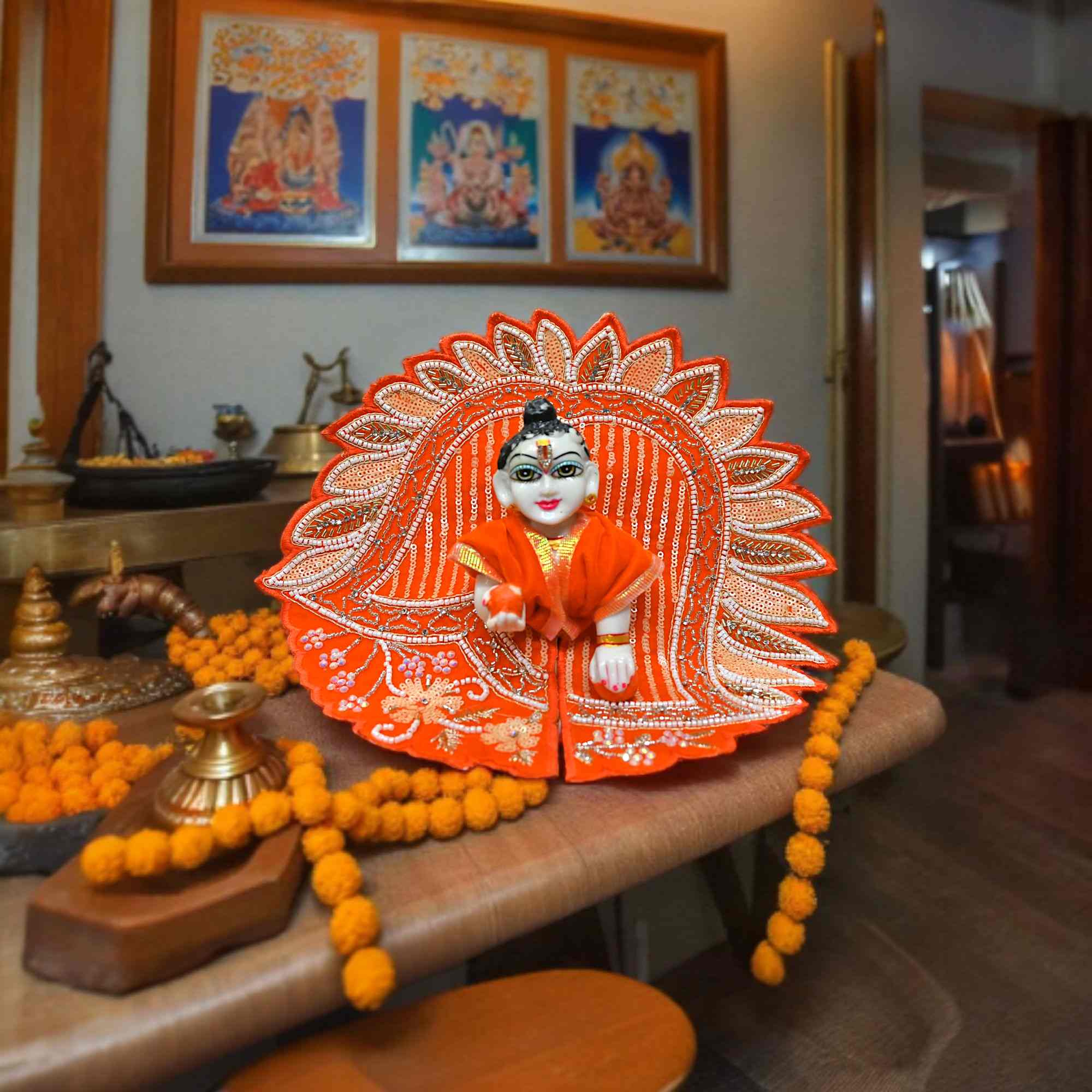 Laddu Gopal Ji Winter Dress | Velvet Poshak for Kanha Ji & Thakur Ji | Designer Bal Gopal Vastra for Janmashtami, Diwali & Festivals (Size 0–6) (Orange)