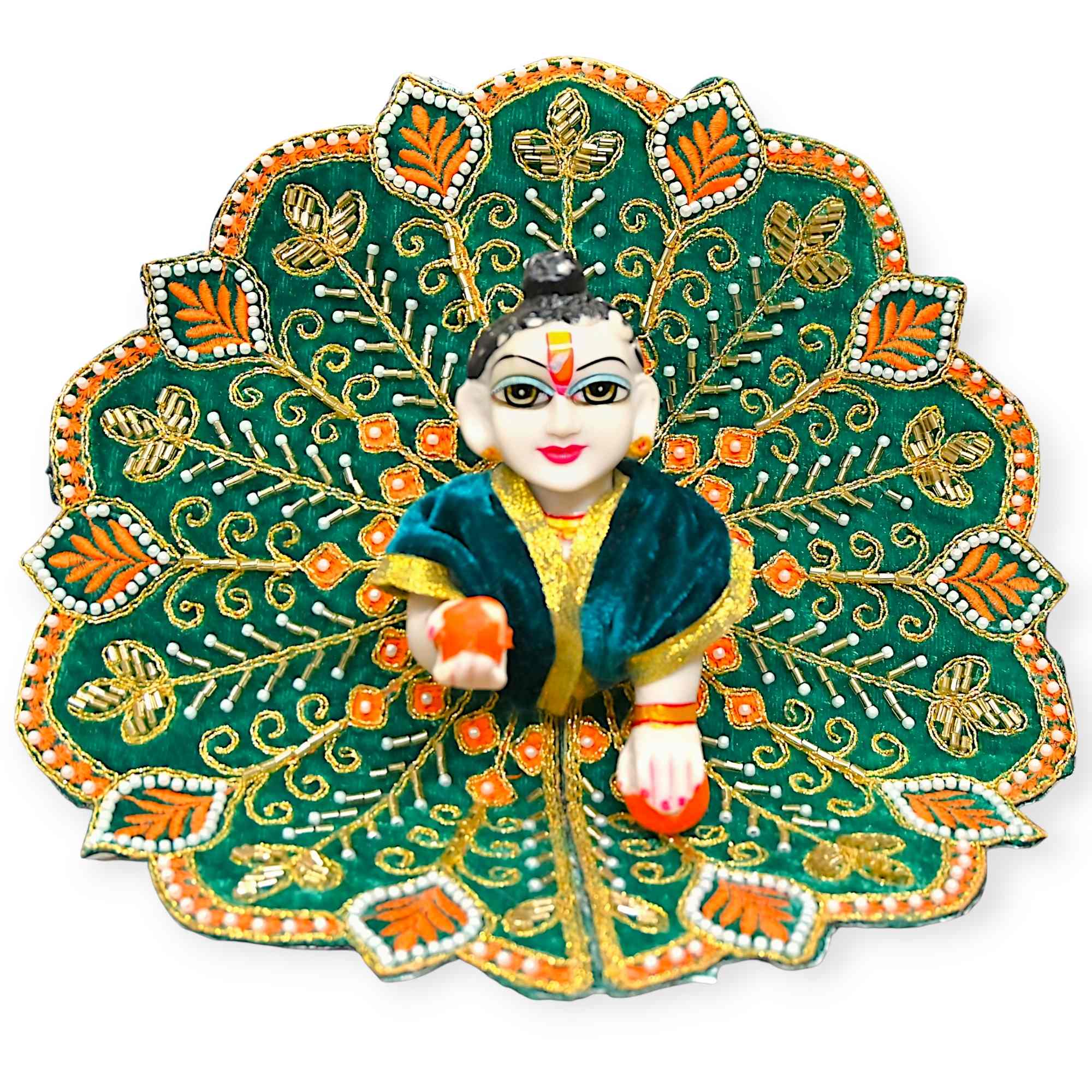 Velvet Laddu Gopal Ji Dress (Size 0–6) | Handmade Embroidered Poshak for Bal Gopal Ji | Krishna Ji Vastra for Janmashtami, Diwali & Daily Pooja (Green)