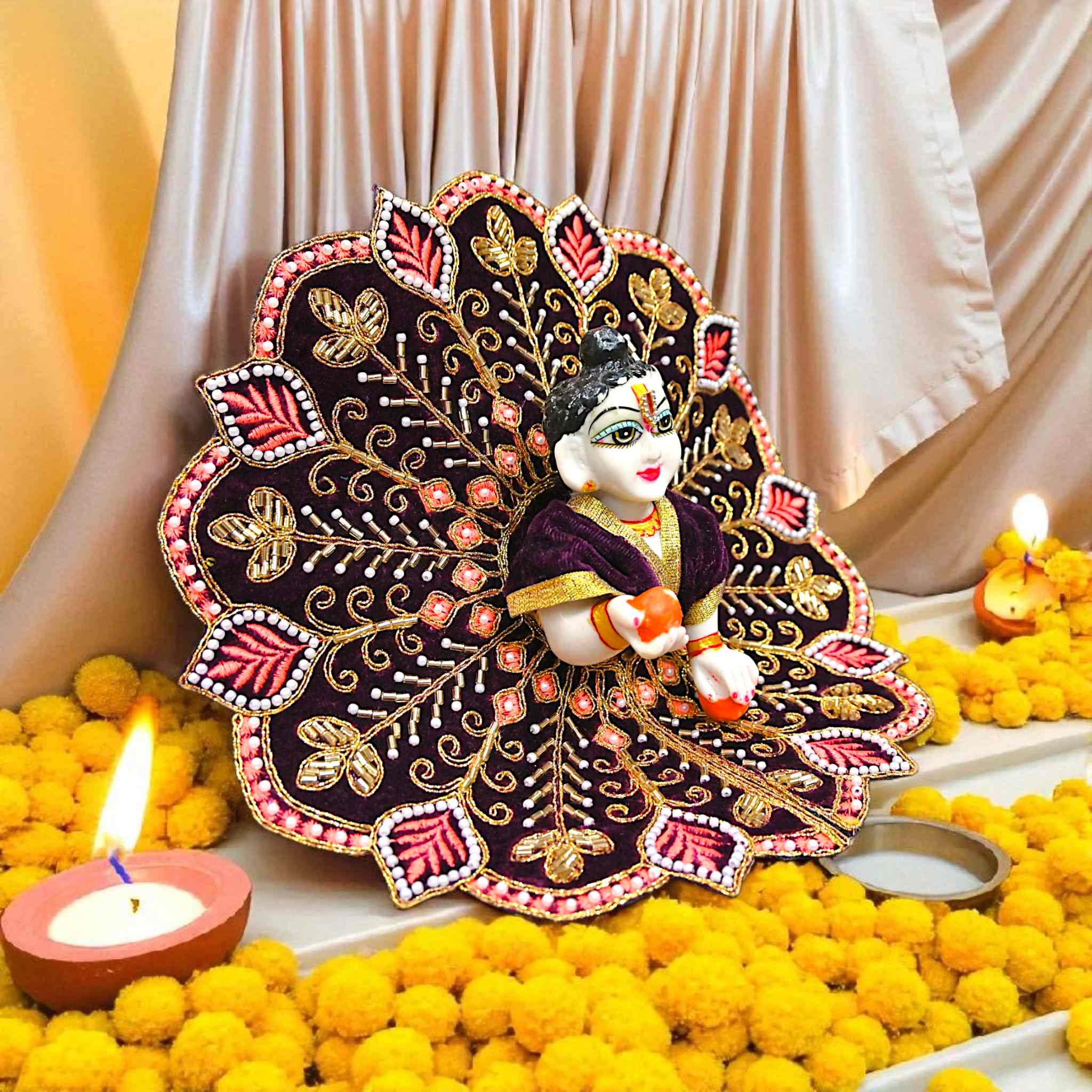 Velvet Laddu Gopal Ji Dress (Size 0–6) | Handmade Embroidered Poshak for Bal Gopal Ji | Krishna Ji Vastra for Janmashtami, Diwali & Daily Pooja (Dark Purple)