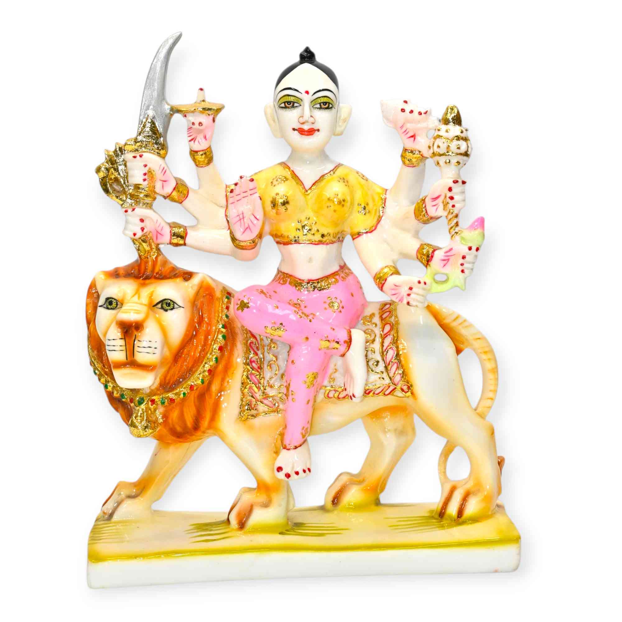 Marble Dust Iskon Sherawali MATA Durga MATA Vaishno Devi Murti Statue Idol for Home Pooja Room Gifted Piece Office Decor Idol Size 1 Feet 12 inches